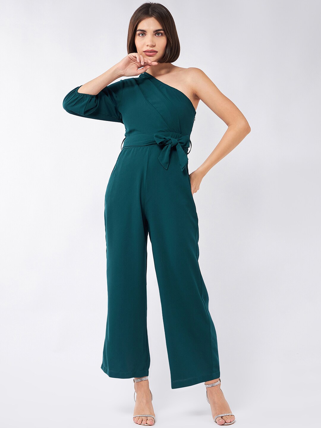

MAGRE Green One Shoulder Basic Jumpsuit