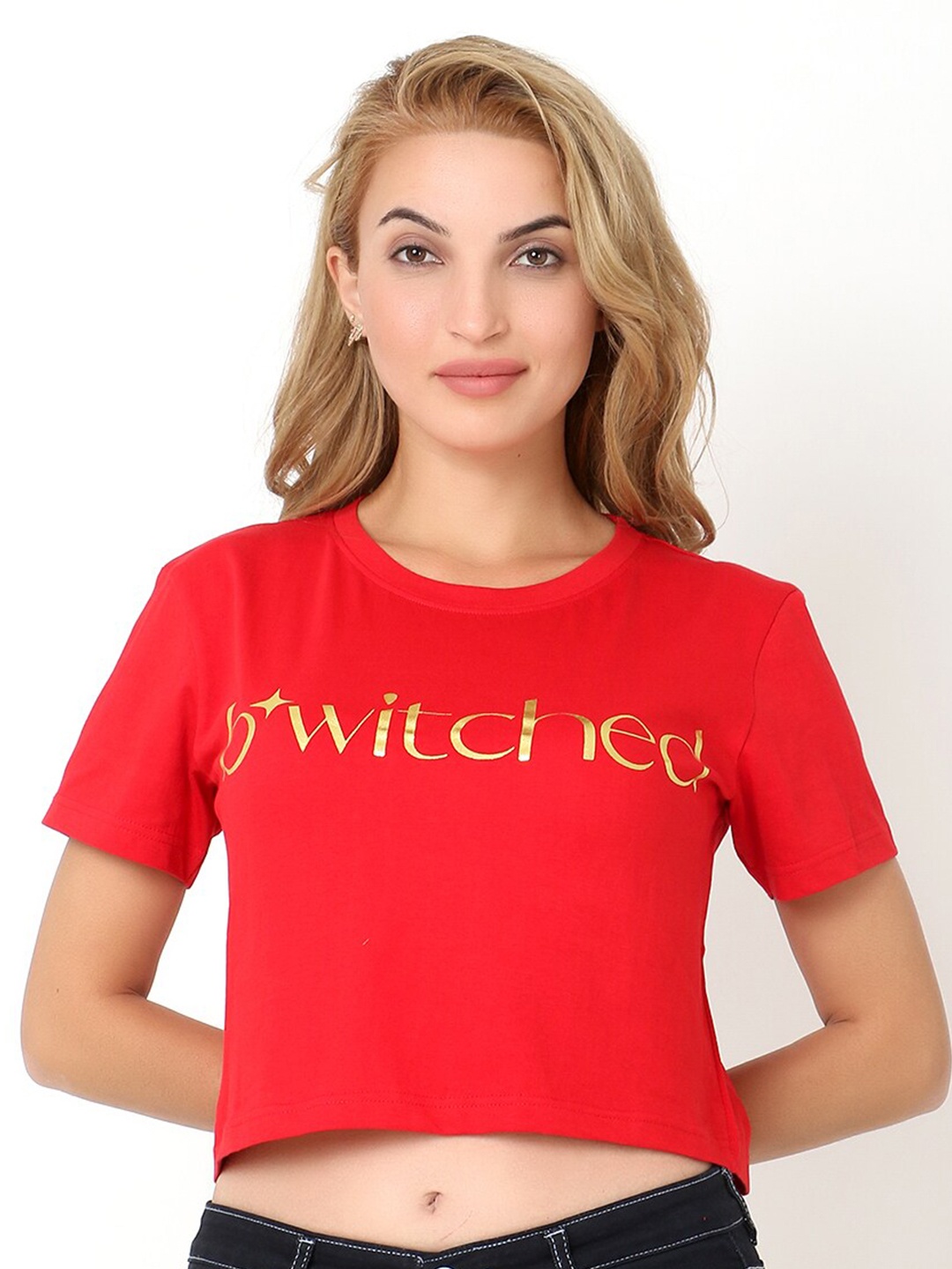 

Again fashions Women Red Typography Printed Cotton T-shirt