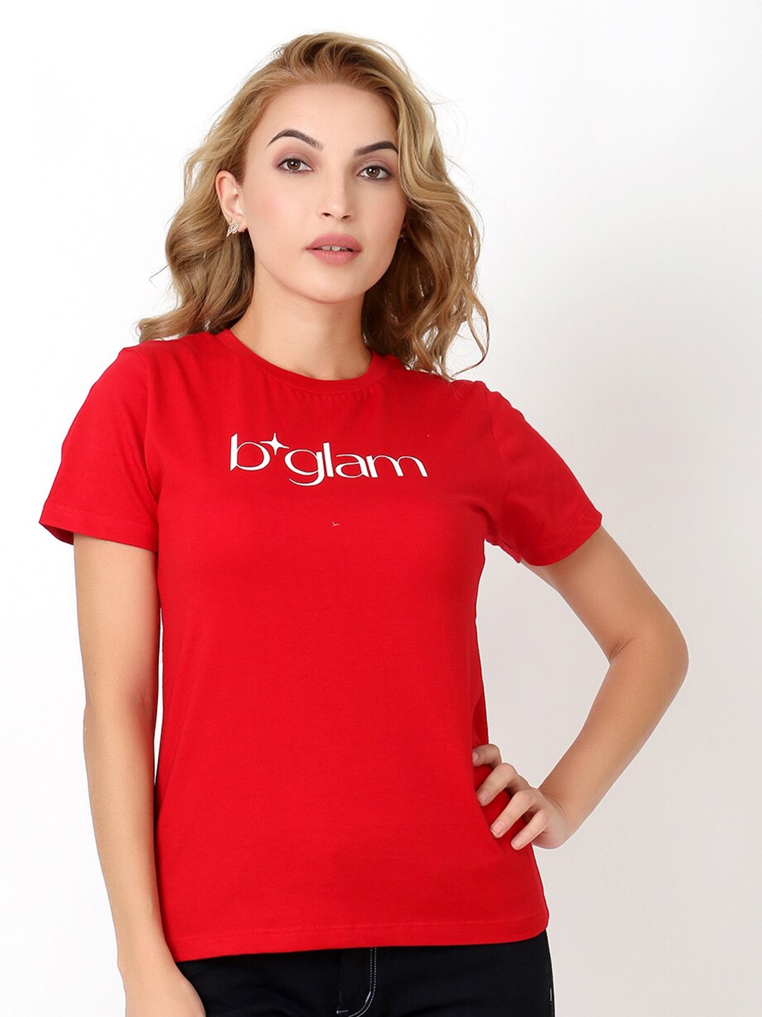 

Again fashions Women Red Typography Printed Cotton T-shirt