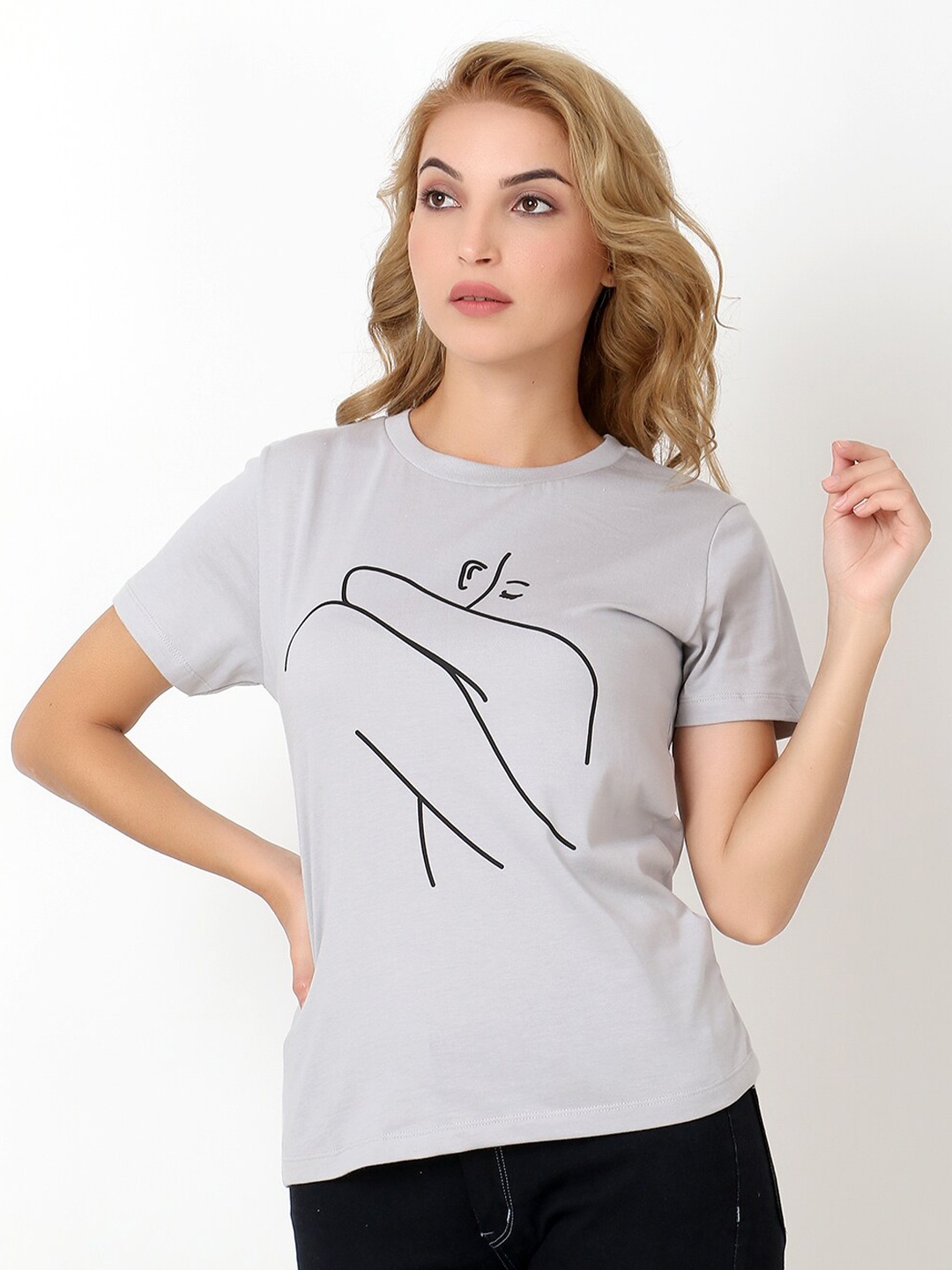 

Again fashions Women Grey Printed Cotton T-shirt