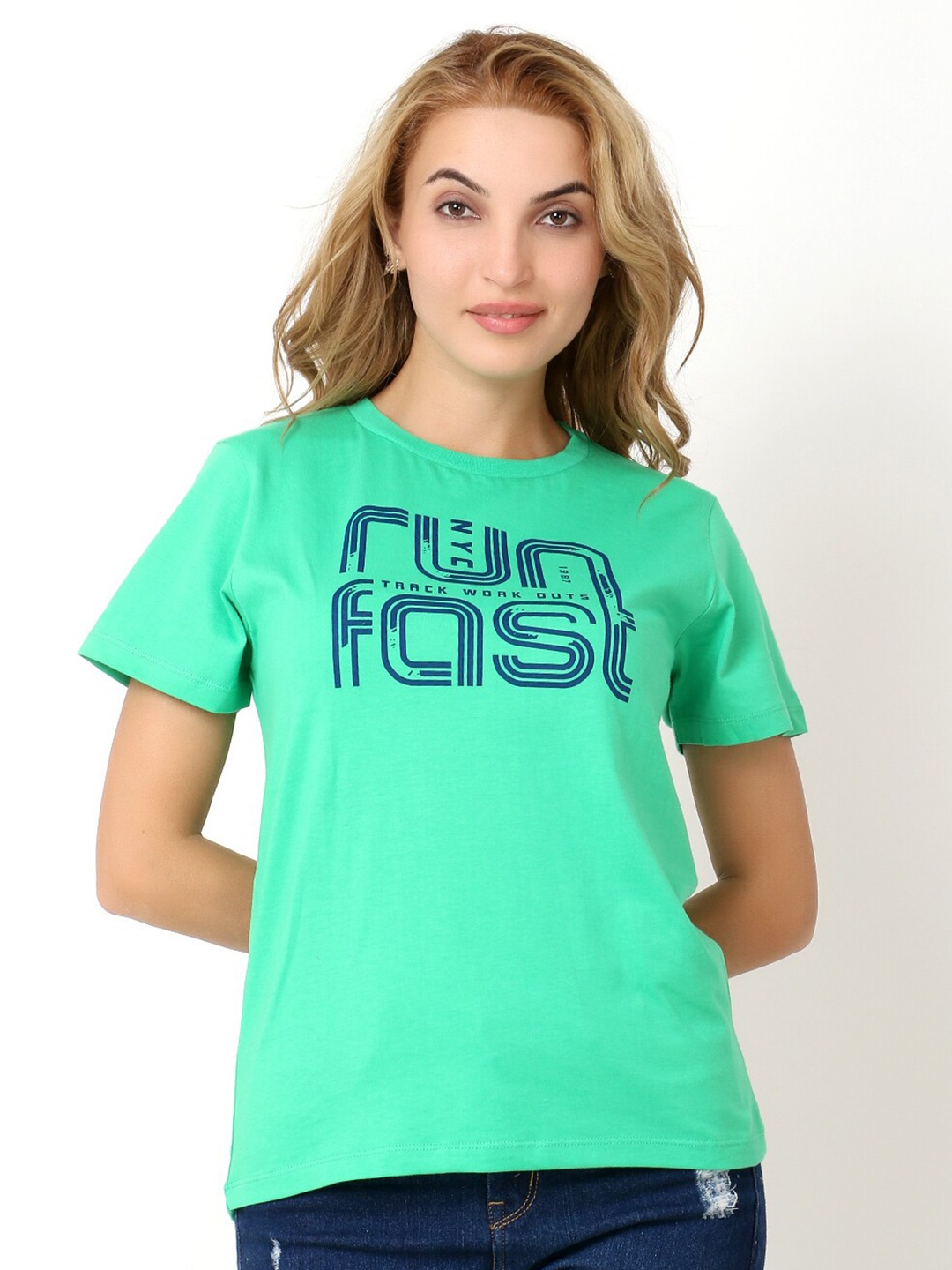 

Again fashions Typography Printed Cotton T-shirt, Green