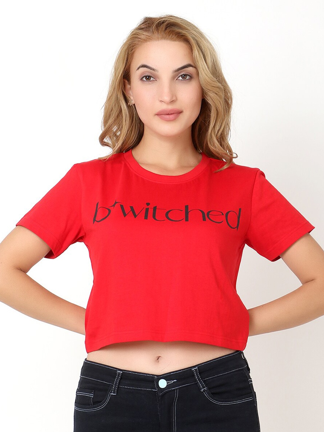 

Again fashions Women Red Typography Printed Cotton T-shirt