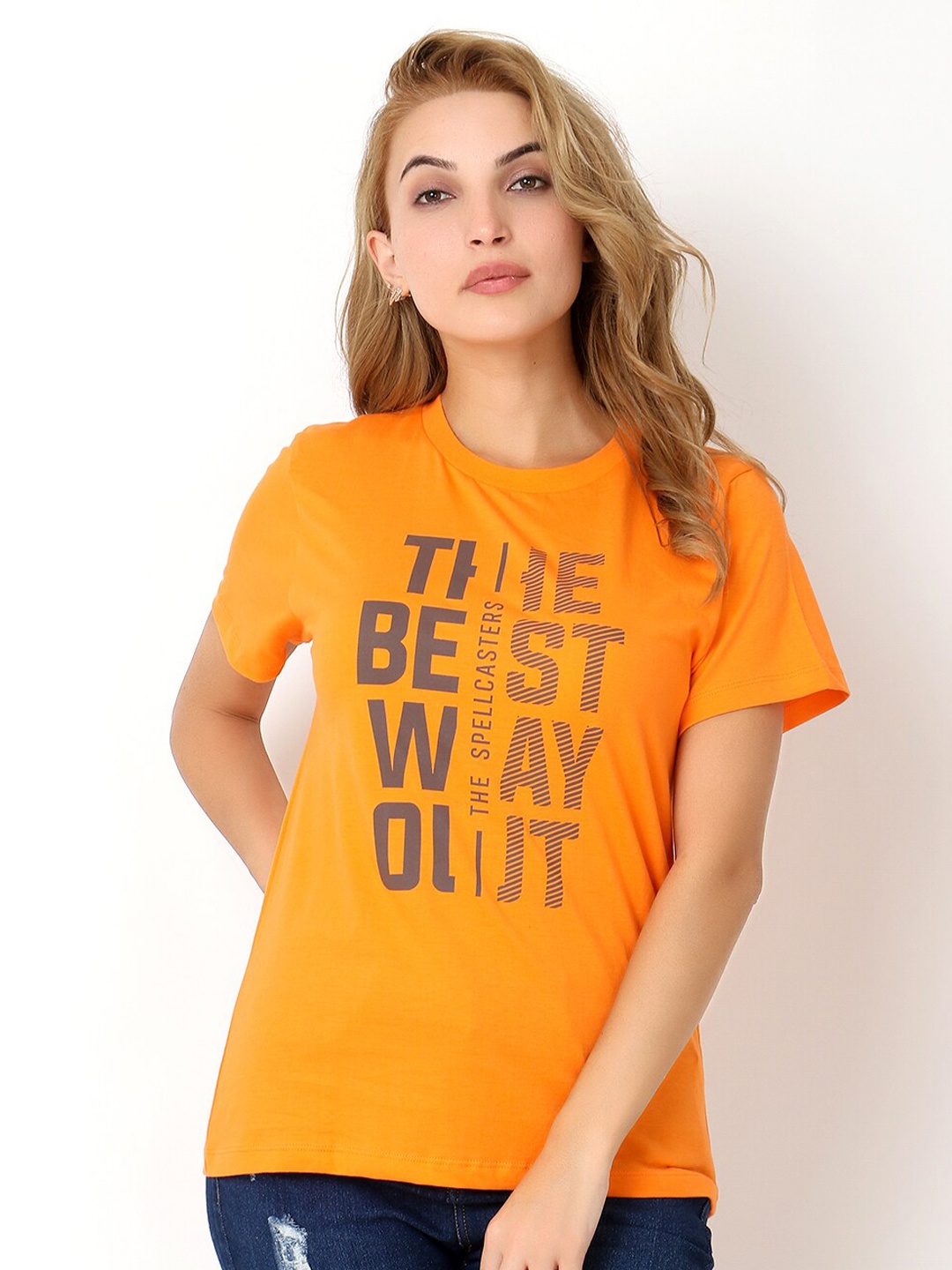 

Again fashions Typography Printed Cotton T-shirt, Mustard