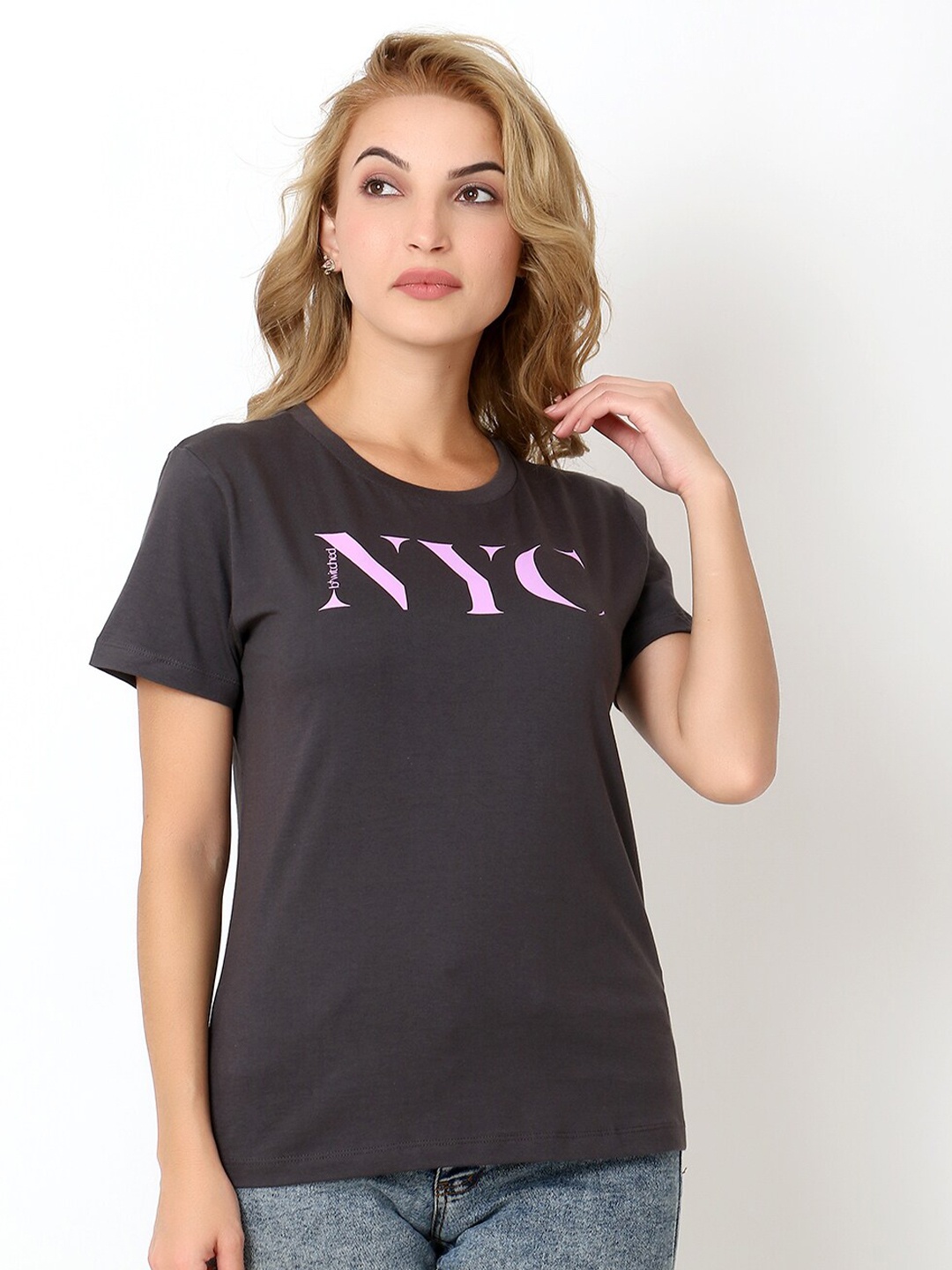 

Again fashions Typography Printed Cotton T-shirt, Black