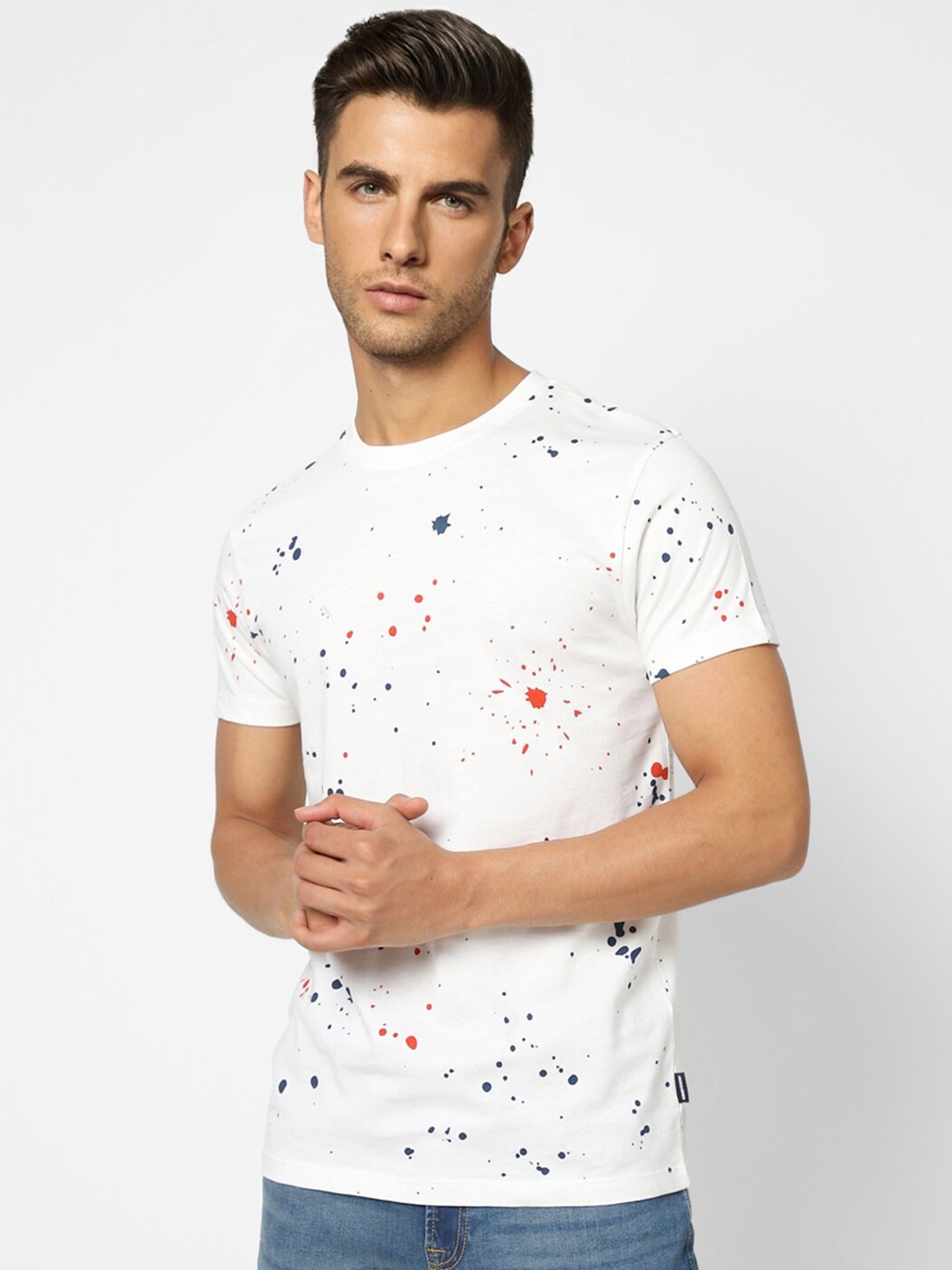 

Jack & Jones Men White Printed Cotton Slim Fit T-shirt