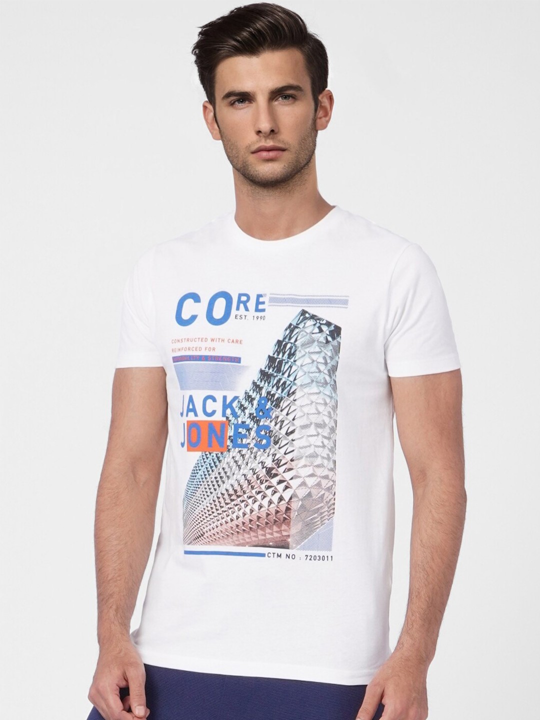 

Jack & Jones Men White Printed Cotton Slim Fit T-shirt