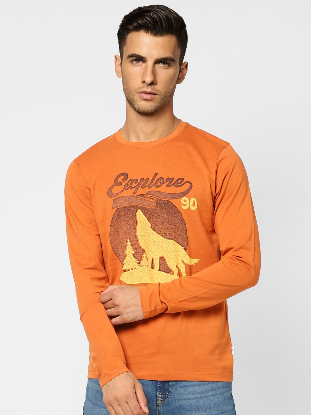 

Jack & Jones Men Orange Printed Cotton T-shirt