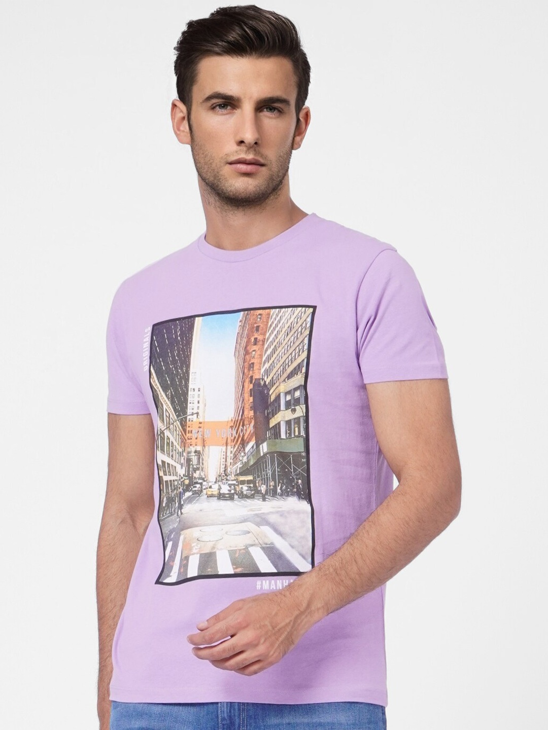 

Jack & Jones Men Purple Polo Collar Cotton Slim Fit T-shirt