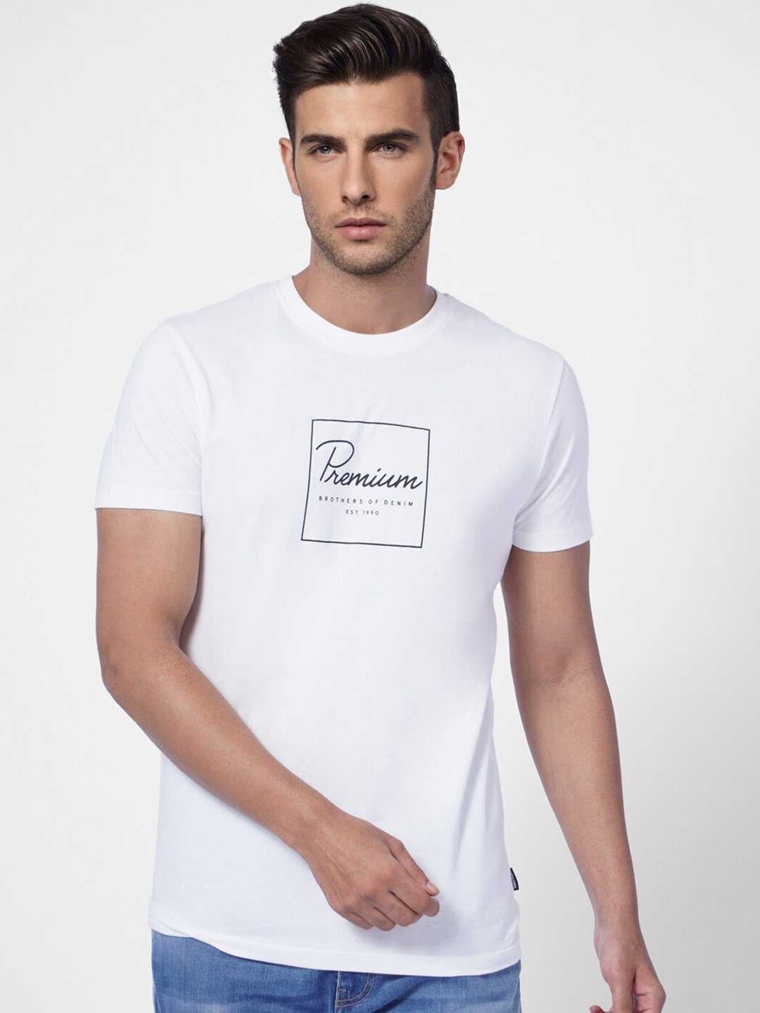 

Jack & Jones Men White Typography Printed Cotton Slim Fit T-shirt