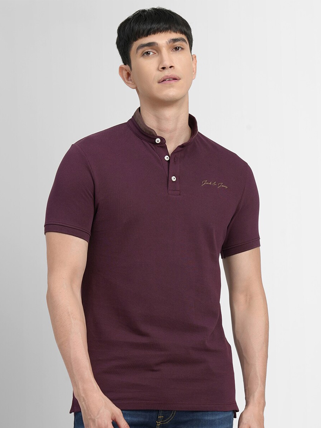 

Jack & Jones Men Maroon Polo Collar Cotton Slim Fit T-shirt