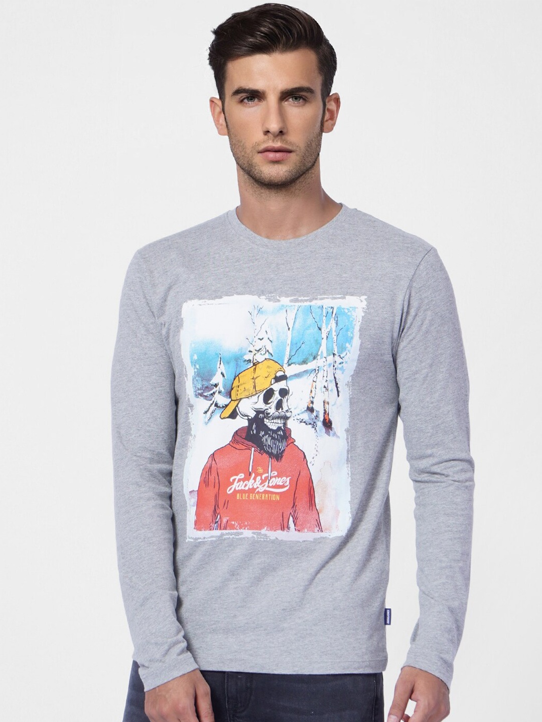 

Jack & Jones Men Grey Printed Cotton T-shirt