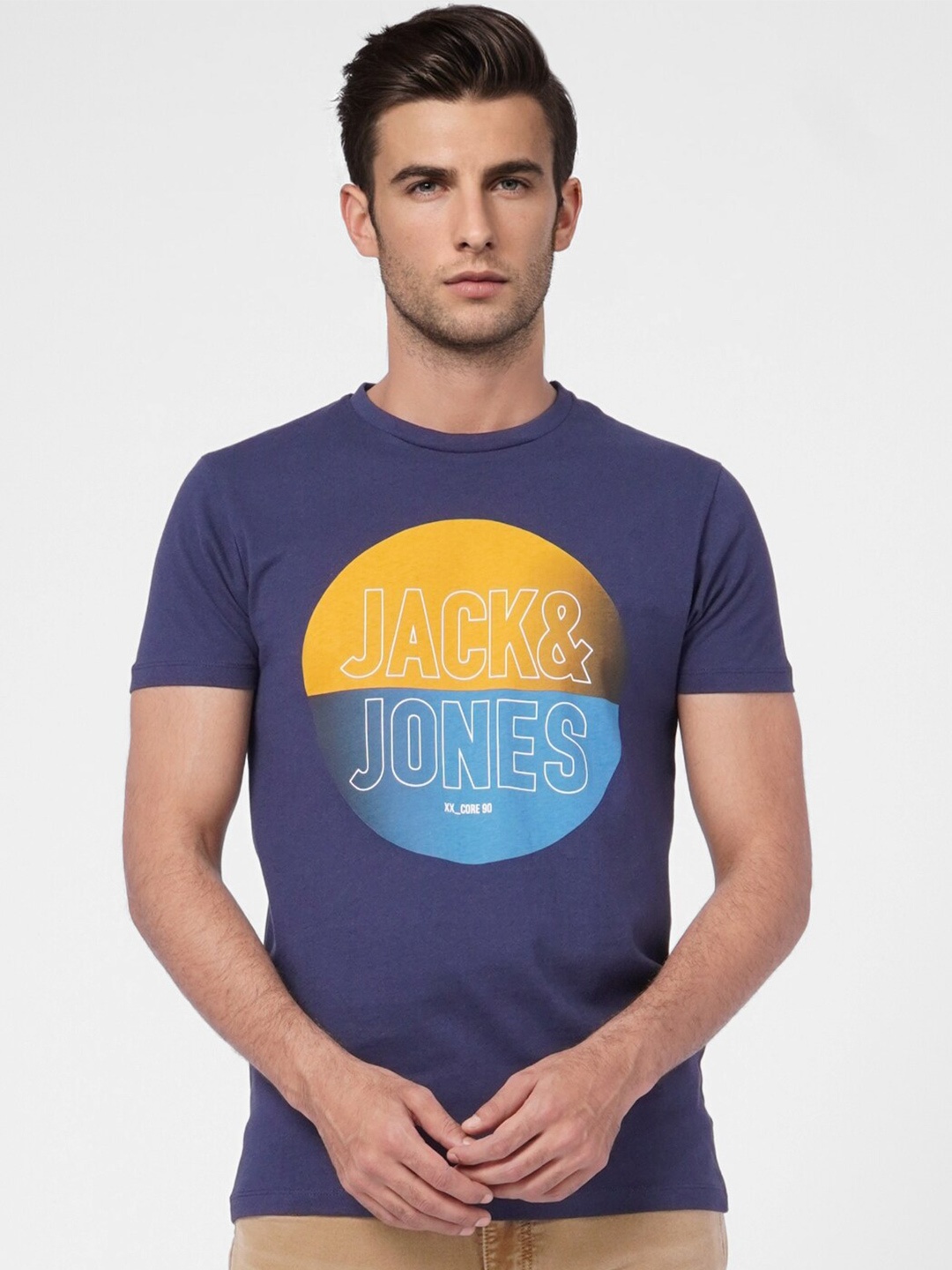 

Jack & Jones Men Navy Blue Printed Slim Fit T-shirt