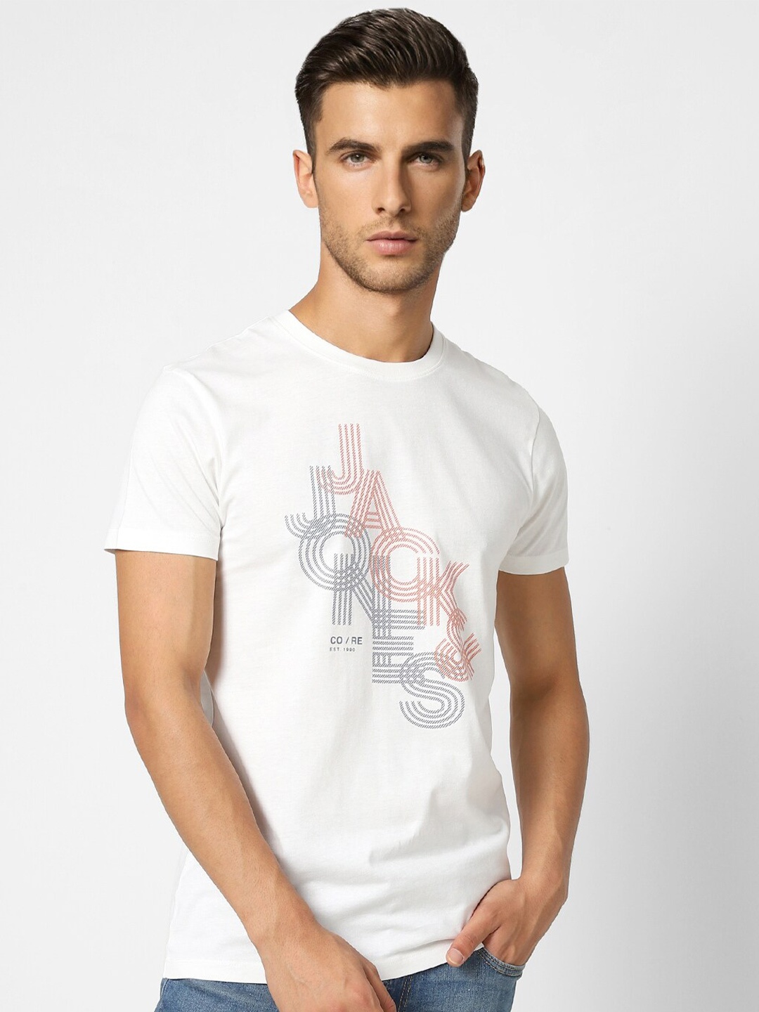 

Jack & Jones Men White Typography Printed Slim Fit T-shirt