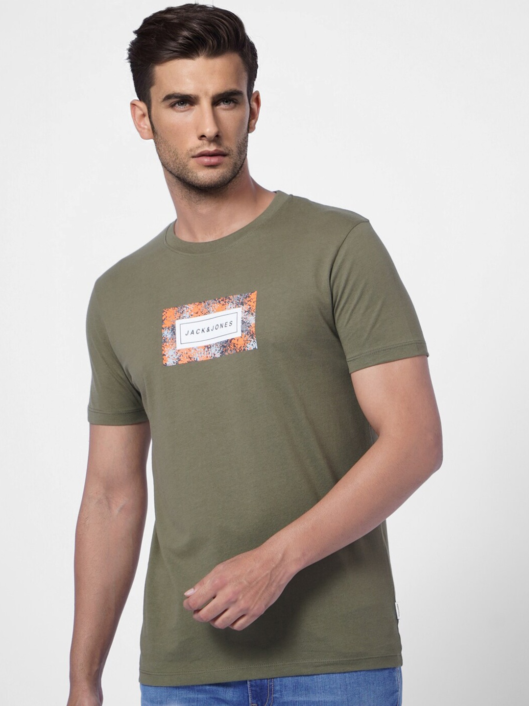

Jack & Jones Men Green Cotton Slim Fit T-shirt