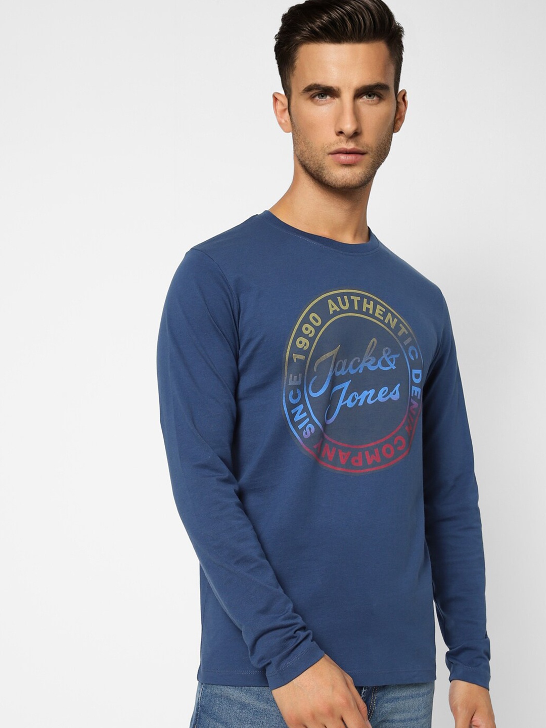 

Jack & Jones Men Blue Typography Printed Cotton T-shirt