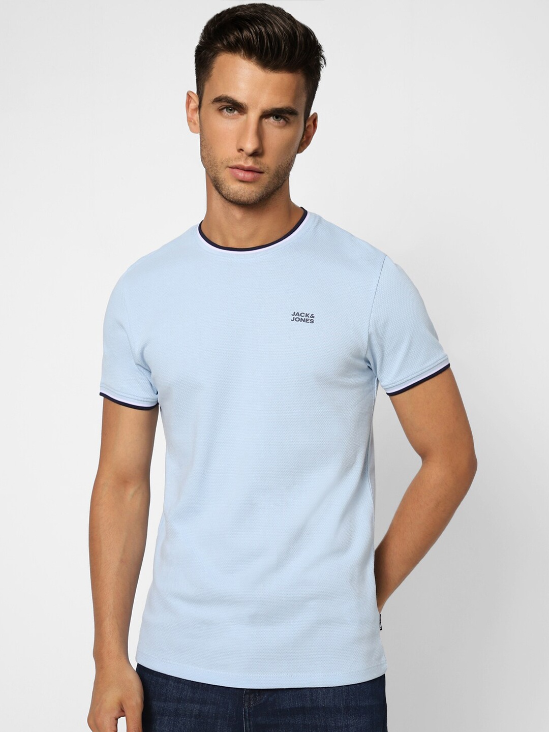 

Jack & Jones Men Blue Cotton Slim Fit T-shirt