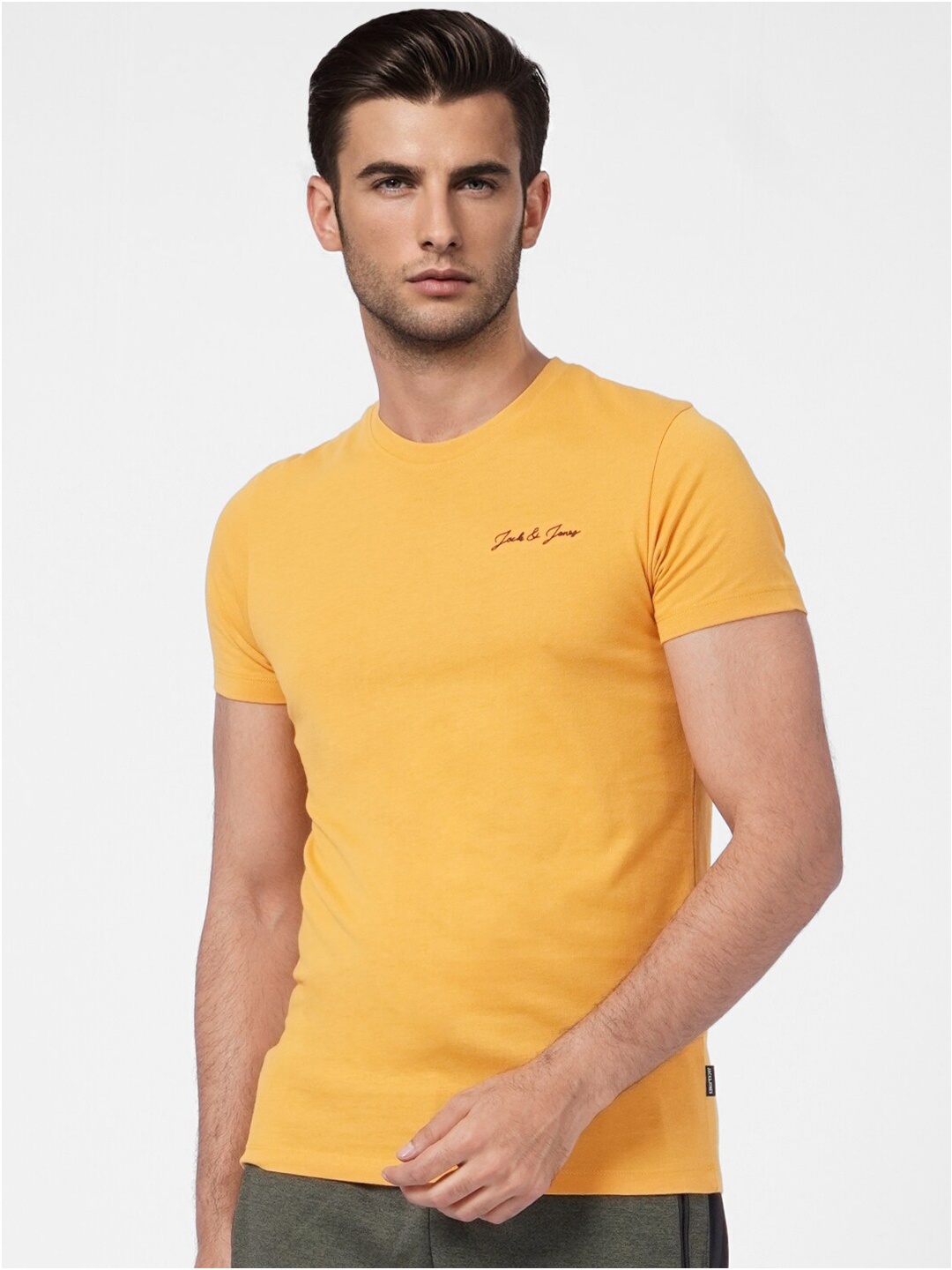 

Jack & Jones Men Yellow Cotton Slim Fit T-shirt
