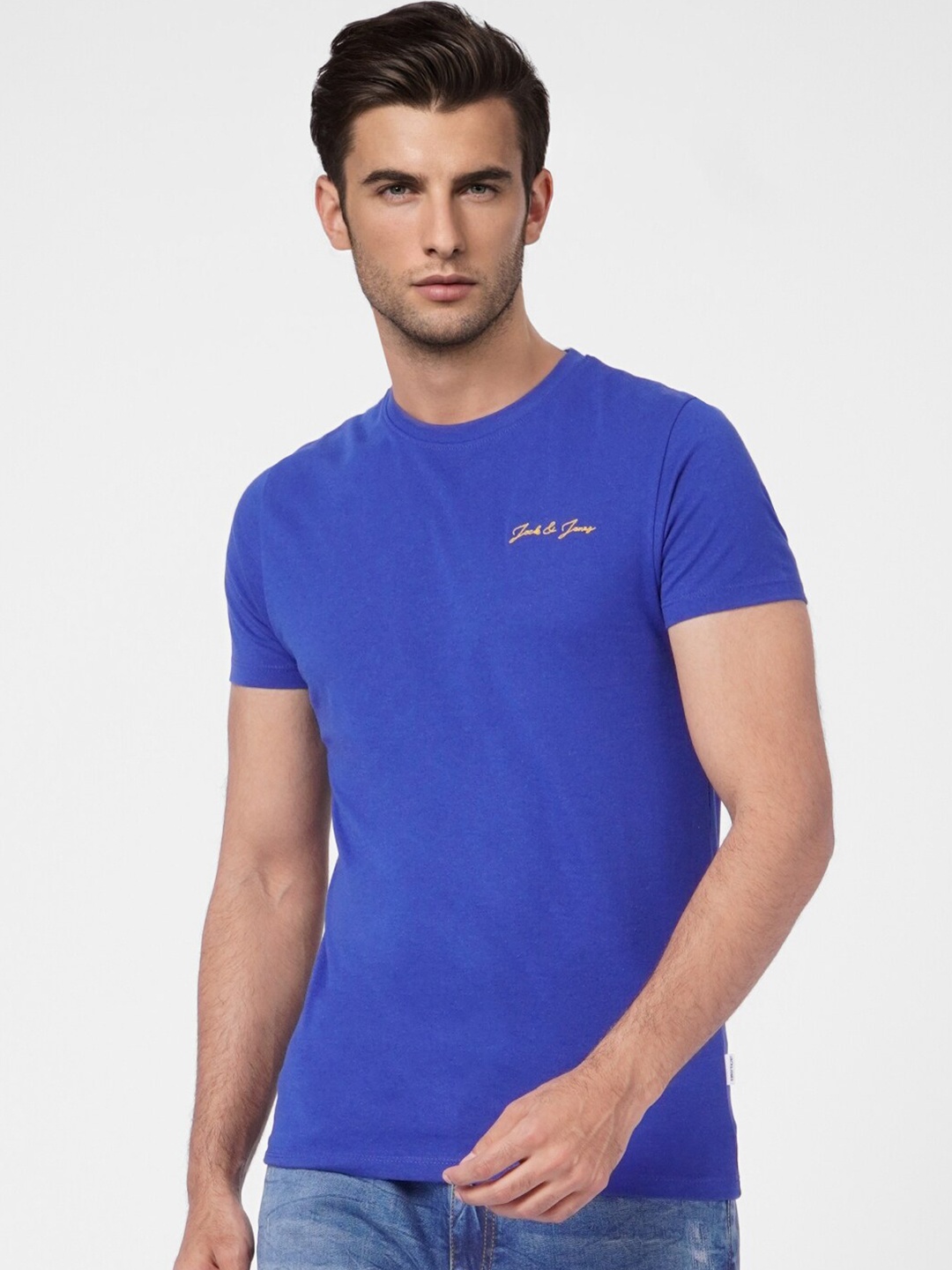 

Jack & Jones Men Blue Cotton Slim Fit T-shirt