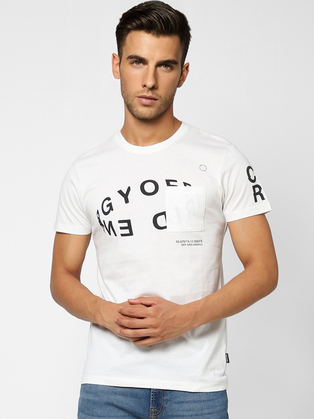 

Jack & Jones Men White Typography Printed Slim Fit Cotton T-shirt