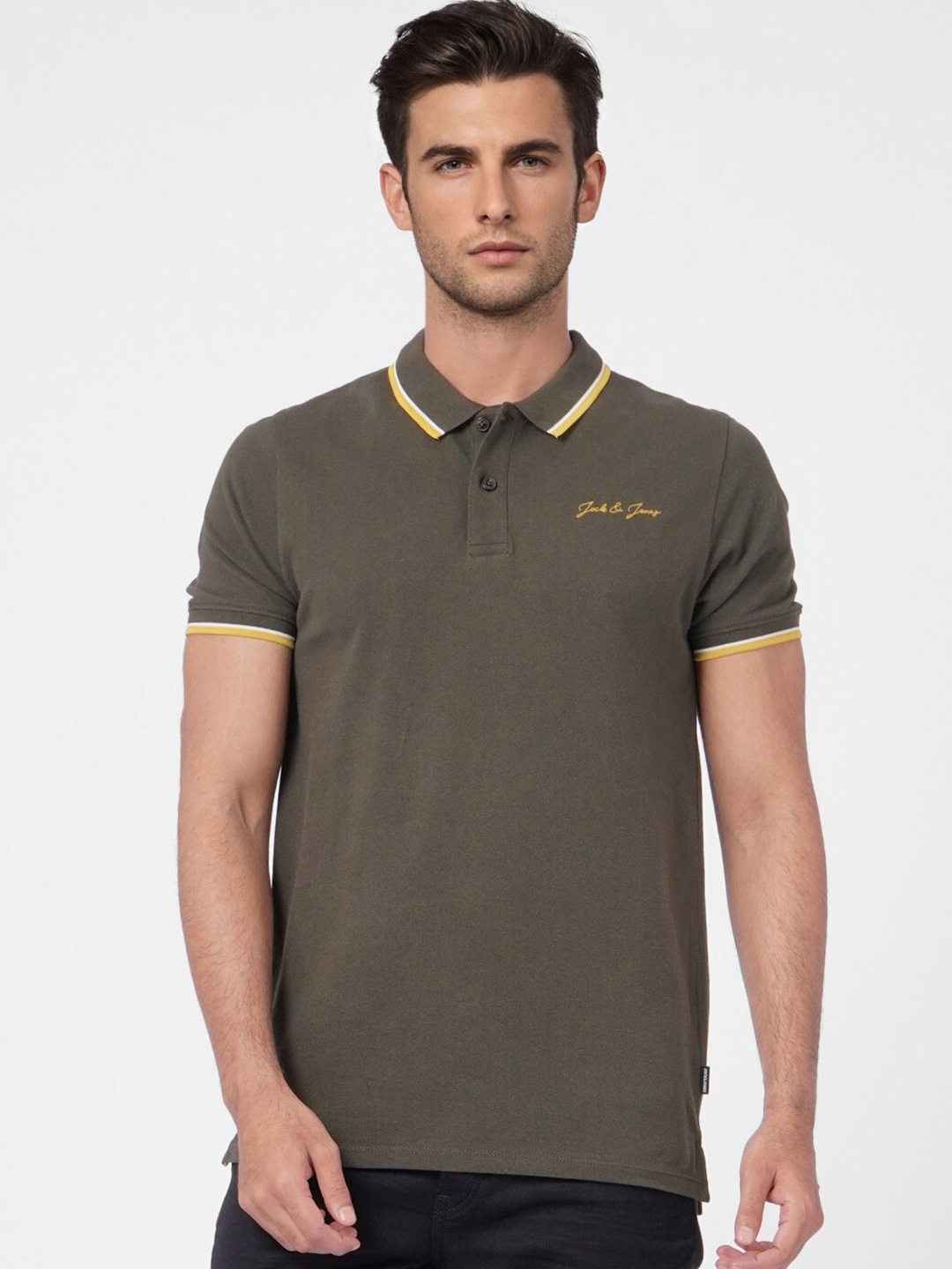 

Jack & Jones Men Green Polo Collar Slim Fit T-shirt