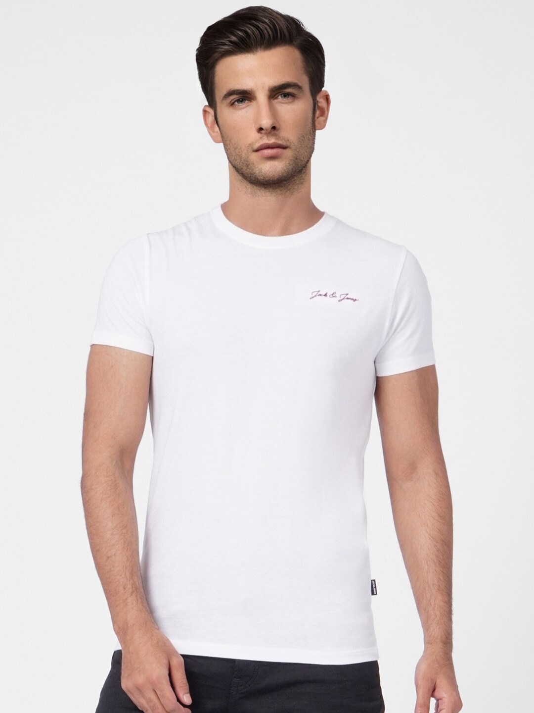 

Jack & Jones Men White Slim Fit Cotton T-shirt