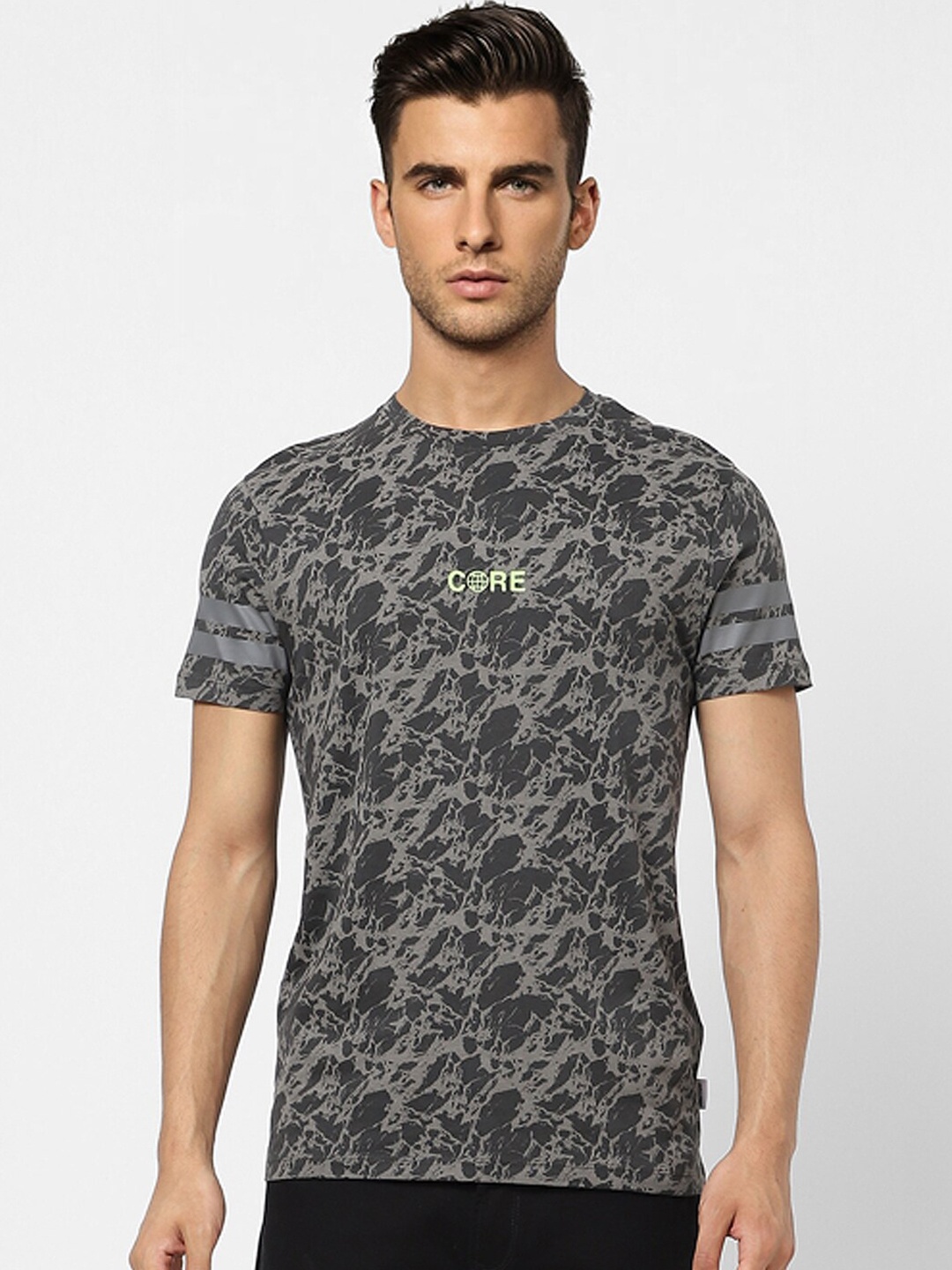

Jack & Jones Men Charcoal Printed Cotton T-shirt