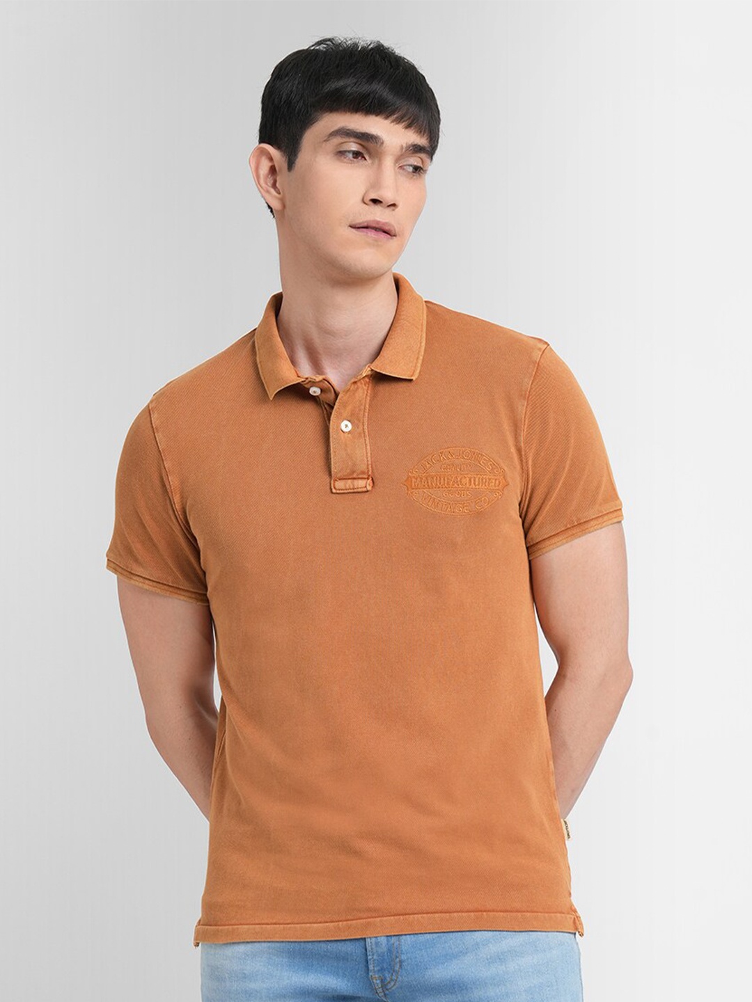 

Jack & Jones Men Brown Polo Collar Slim Fit Cotton T-shirt
