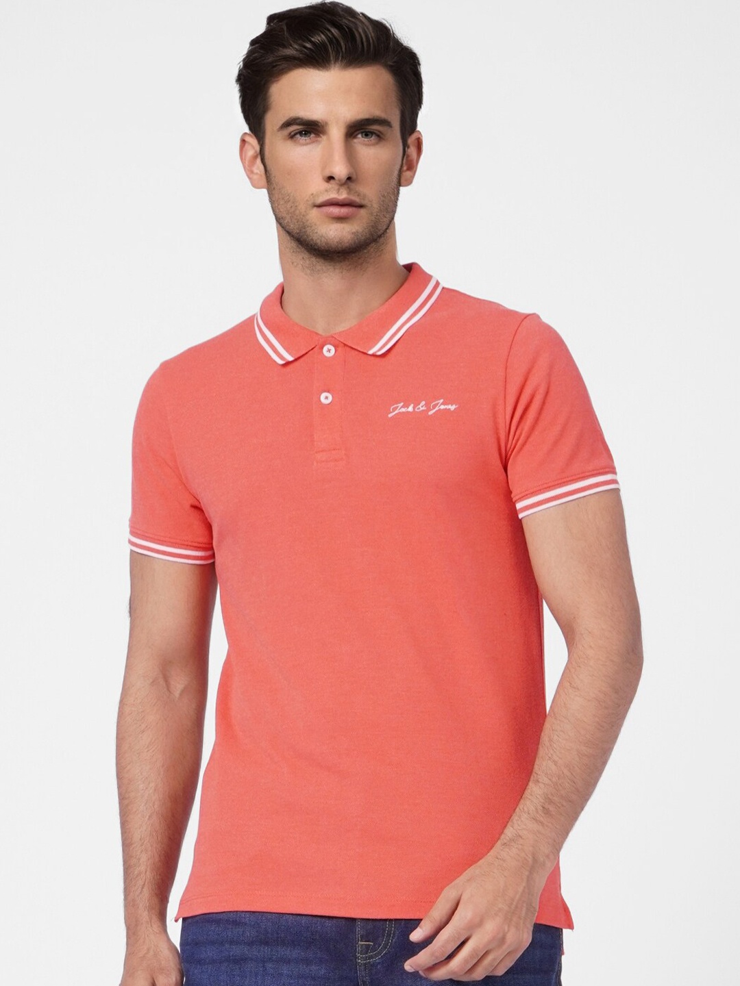 

Jack & Jones Men Pink Slim Fit Cotton T-shirt