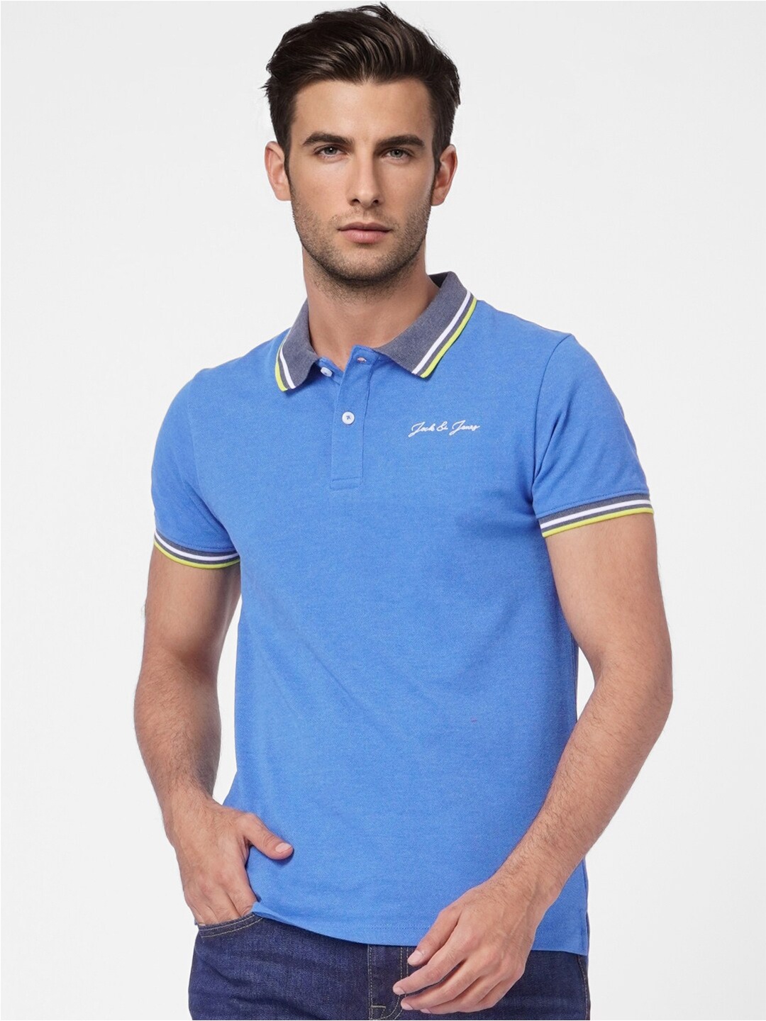 

Jack & Jones Men Blue Slim Fit Cotton T-shirt