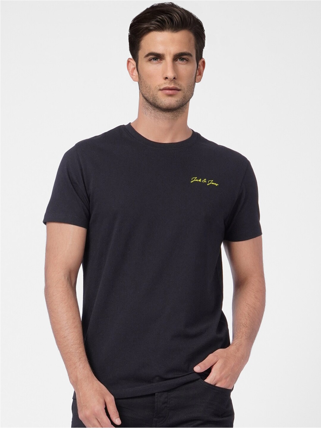 

Jack & Jones Men Black Slim Fit T-shirt