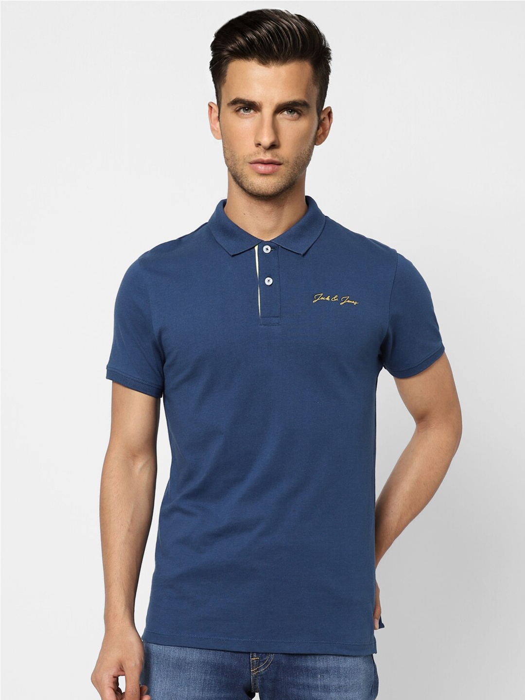 

Jack & Jones Men Blue Polo Collar Slim Fit Cotton T-shirt