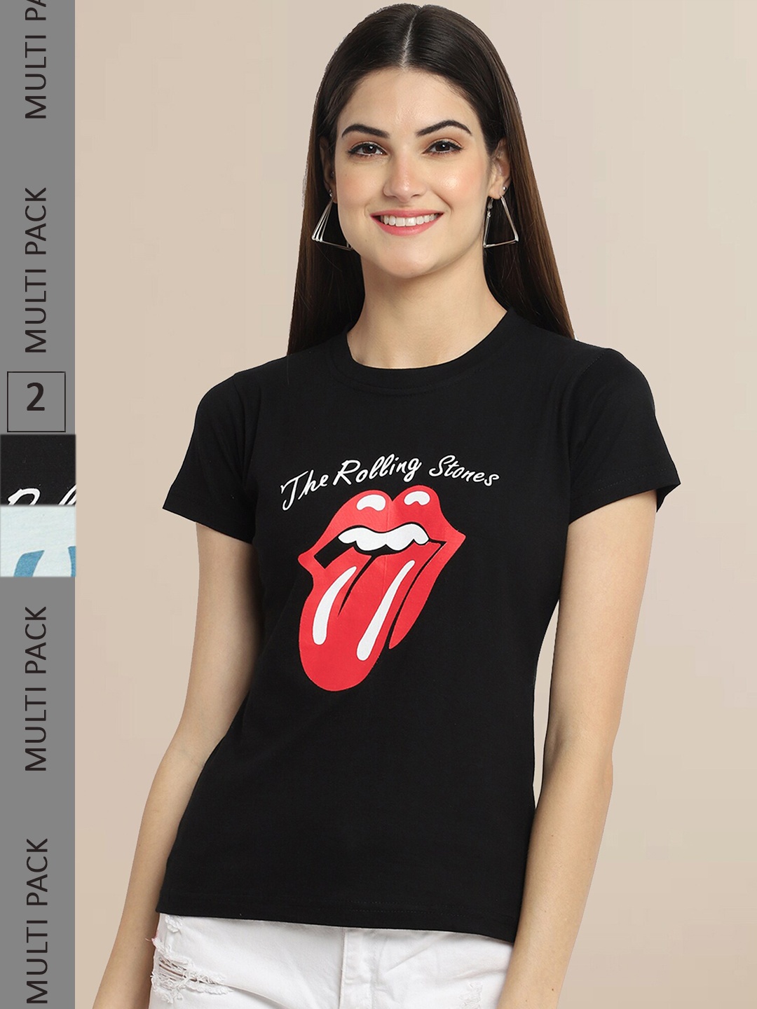 

Fabflee Women Black & Blue Pack of 2 Typography Printed Cotton T-shirt
