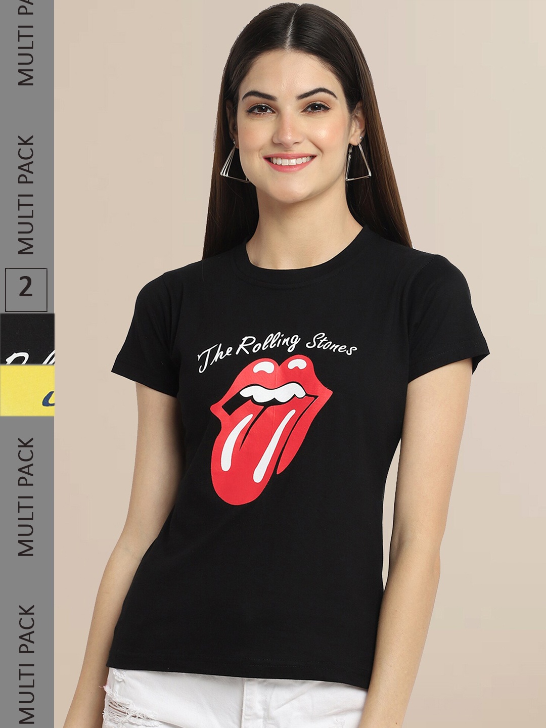 

Fabflee Women Black & Yellow Pack Of 2 Printed Cotton T-shirt