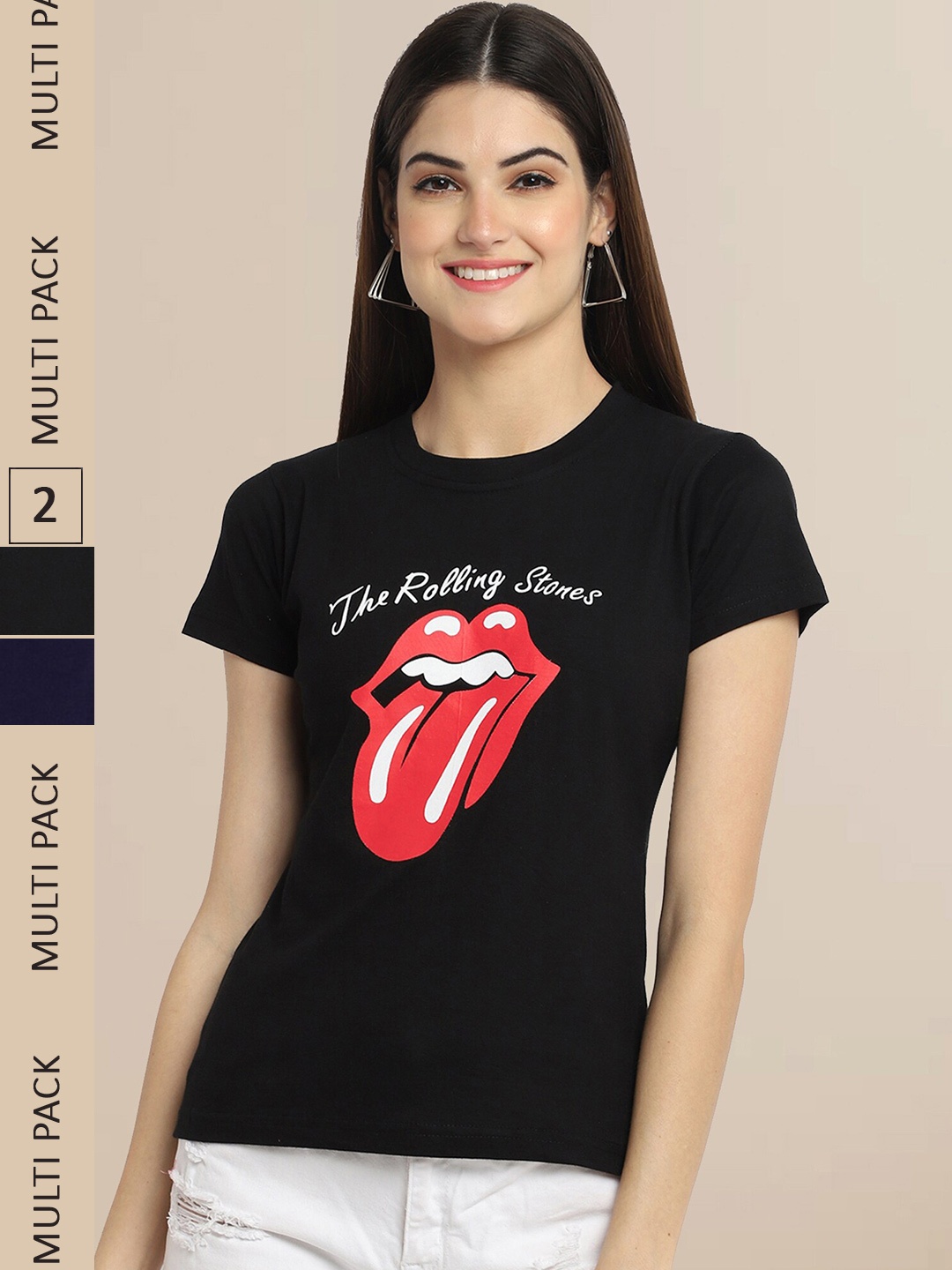 

Fabflee Women Black Pack Of 2 Typography Printed Cotton T-shirts