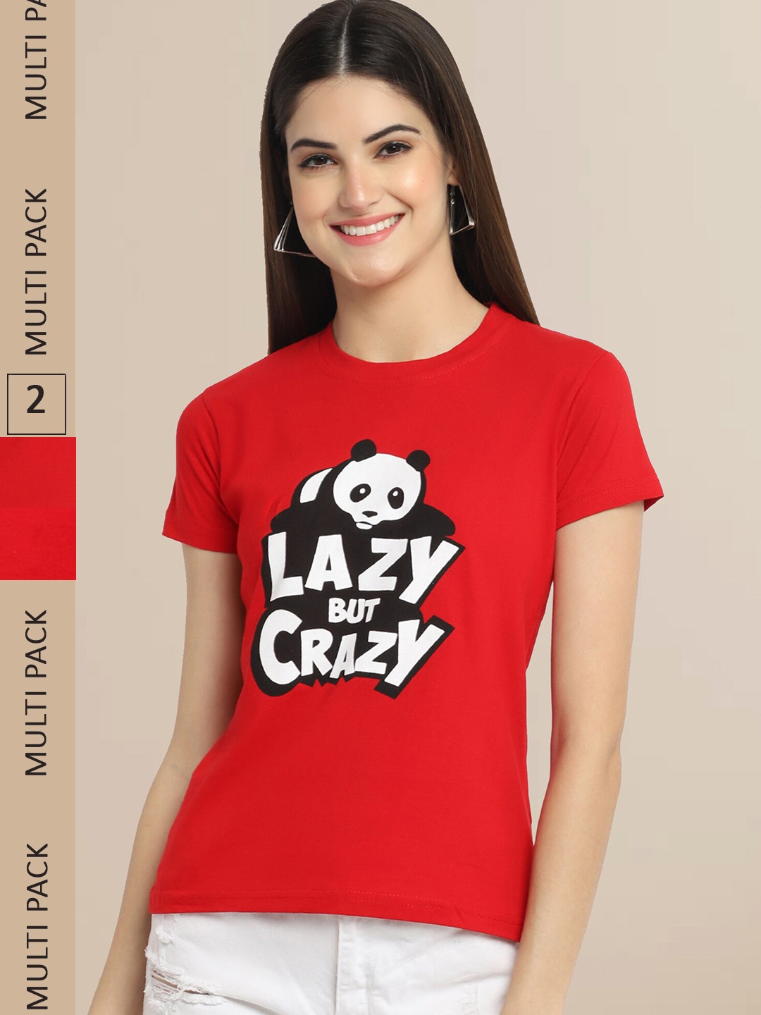 

Fabflee Women Pack of 2 Red Printed Cotton T-shirt