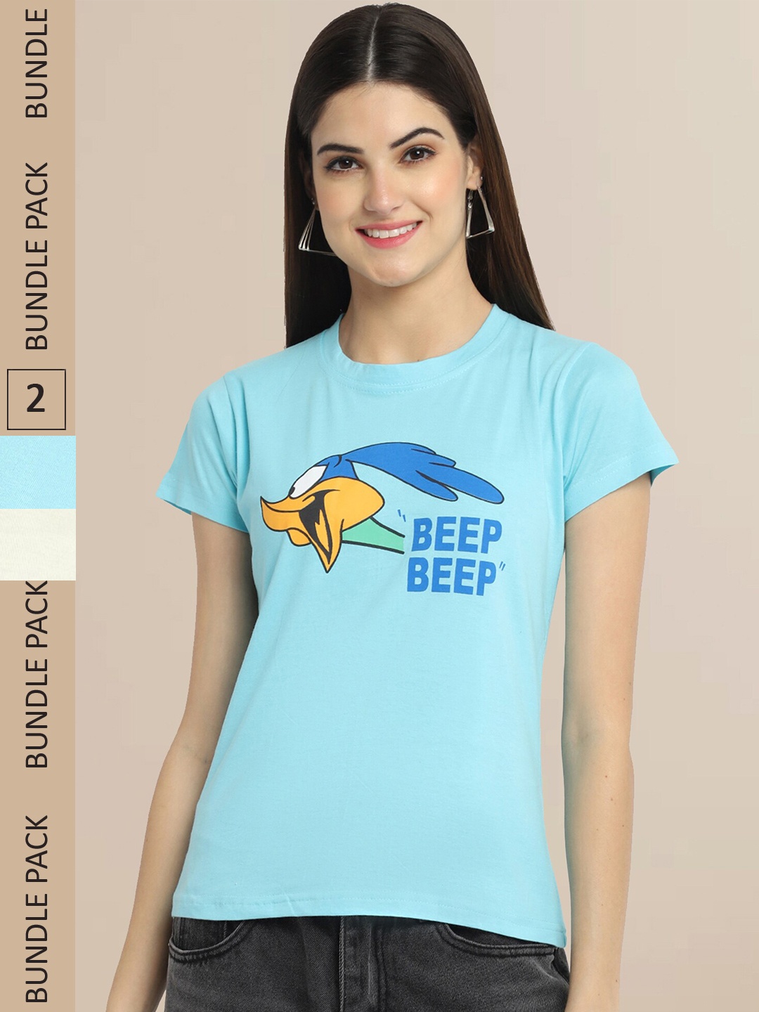 

Fabflee Women Blue & Yellow Pack of 2 Graphic Printed Cotton T-shirt