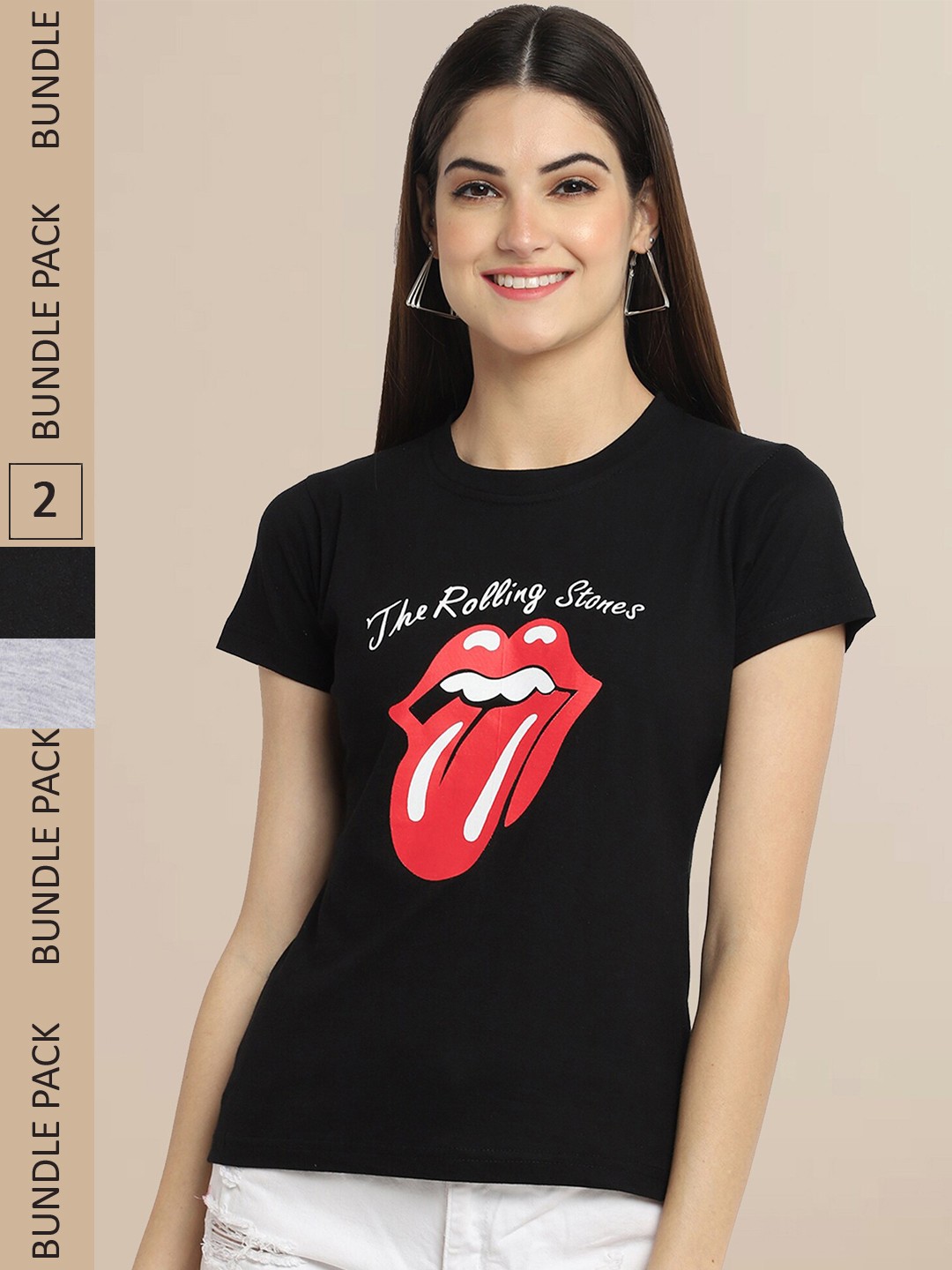

Fabflee Women Black & Grey Pack of 2 Graphic Printed Cotton T-shirt