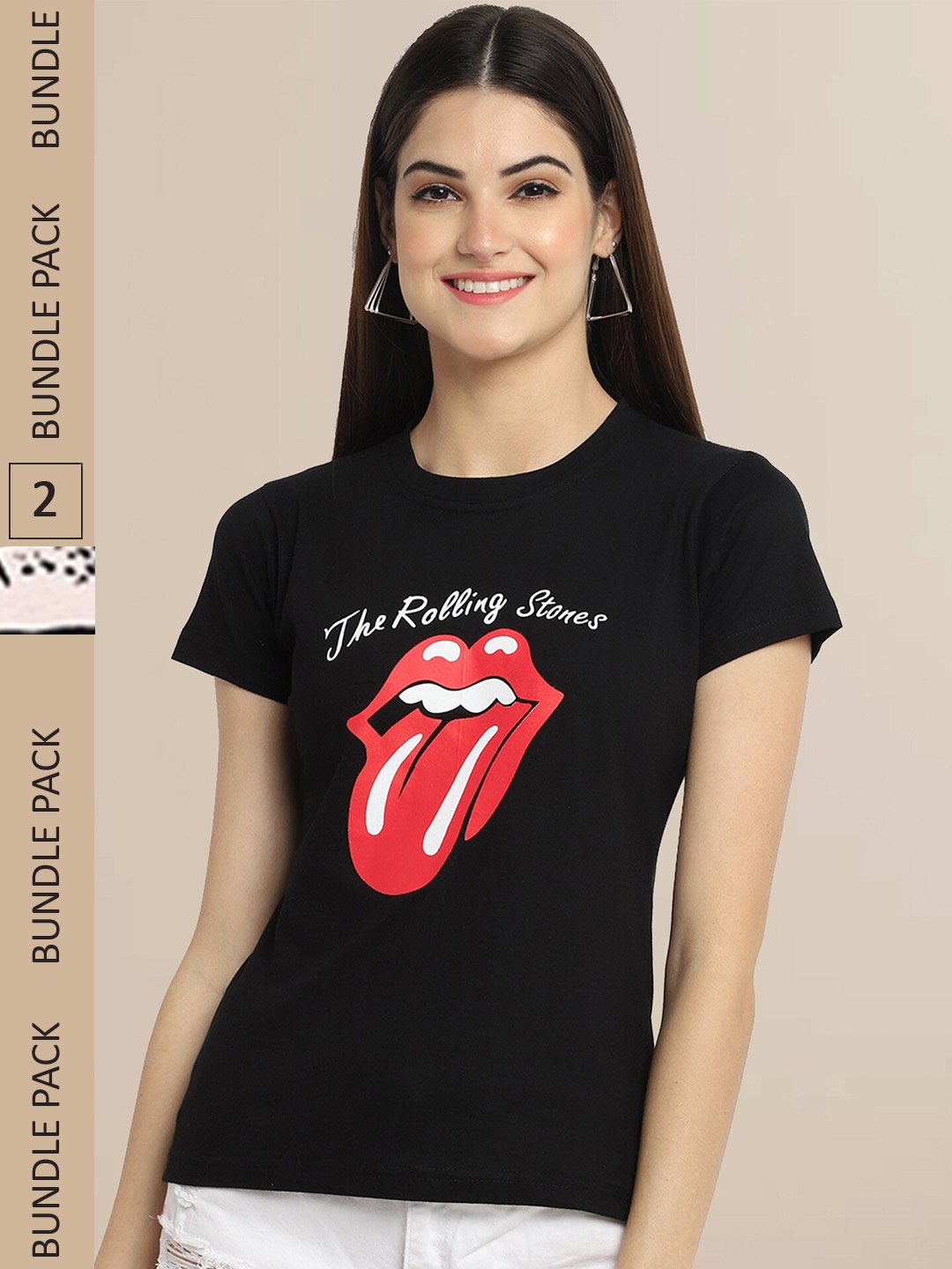 

Fabflee Women Black & Pink Pack of 2 Graphic Printed Cotton T-shirt