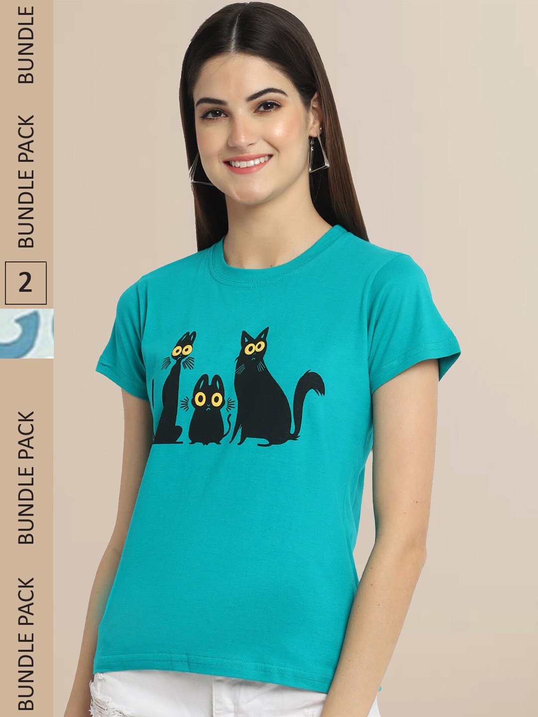 

Fabflee Women Blue Pack of 2 Graphic Printed Cotton T-shirt