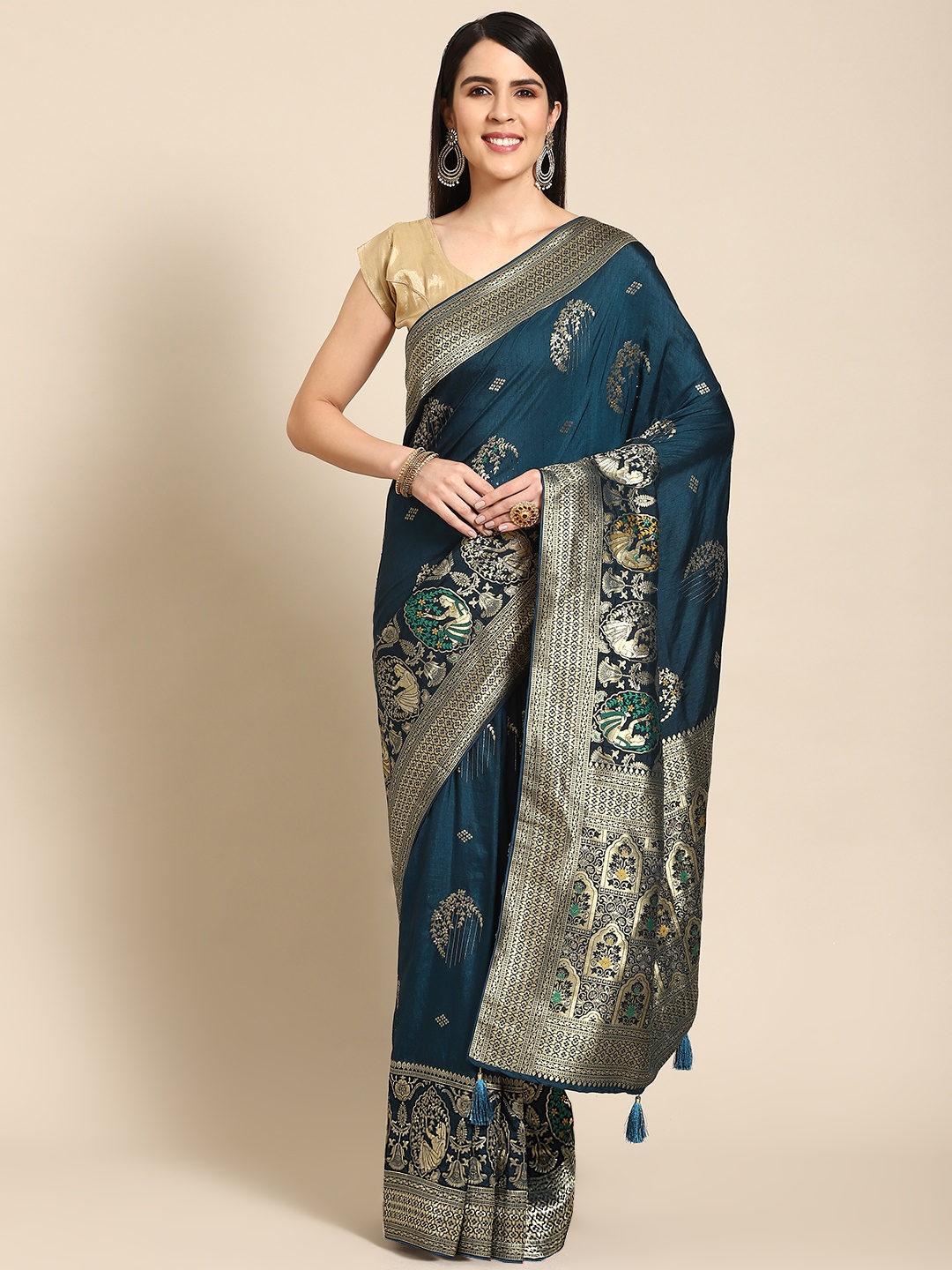 

APPLIX STYLE Blue Woven Design Zari Pure Silk Banarasi Saree