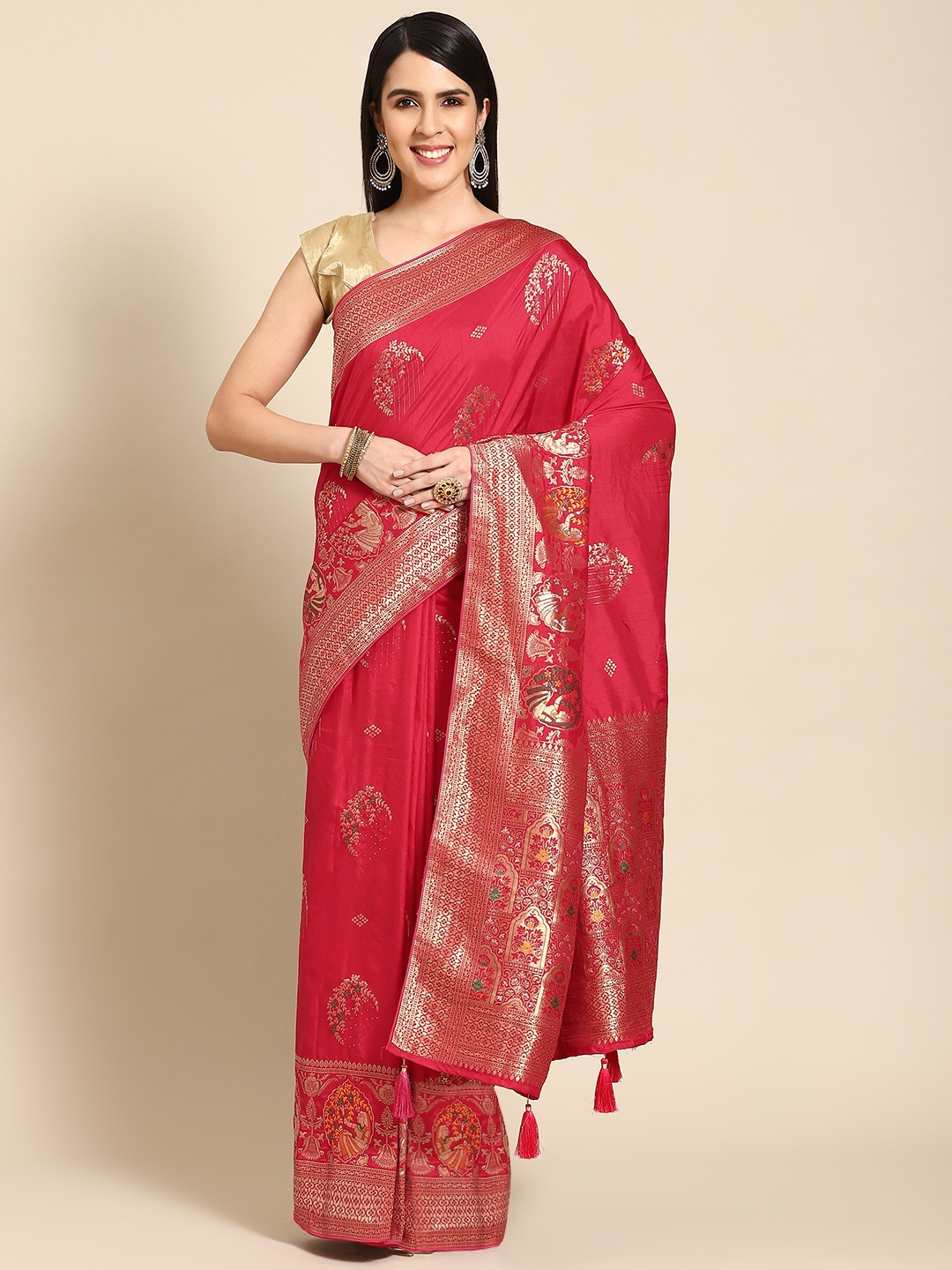 

APPLIX STYLE Pink Woven Design Zari Pure Silk Banarasi Saree