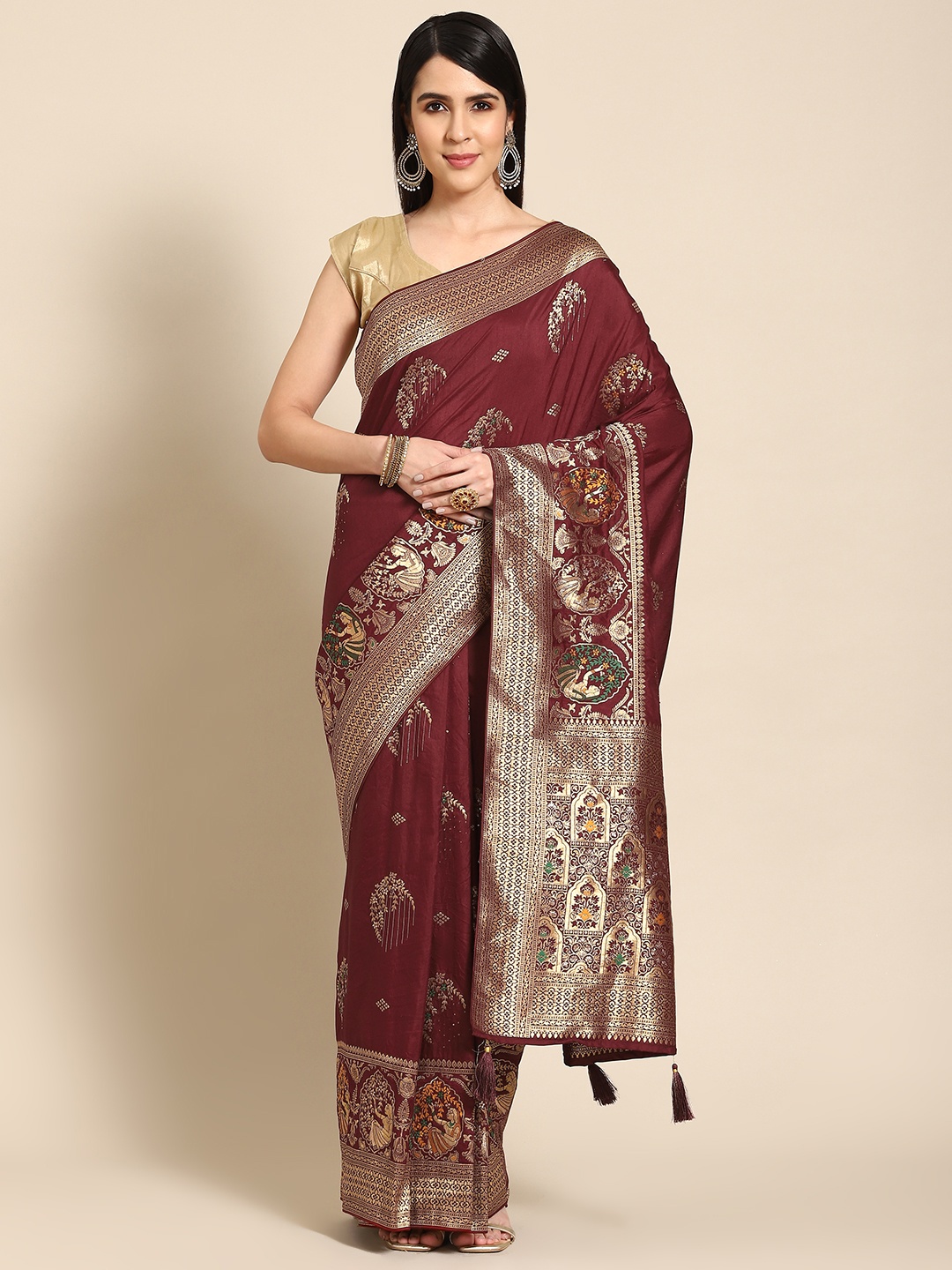 

APPLIX STYLE Maroon Woven Design Zari Pure Silk Banarasi Saree
