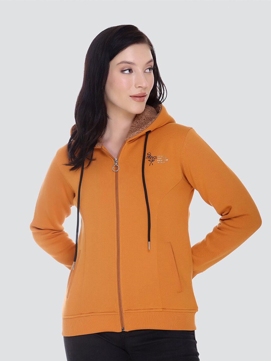 

DARTICA Women Mustard Hooded Sweatshirt