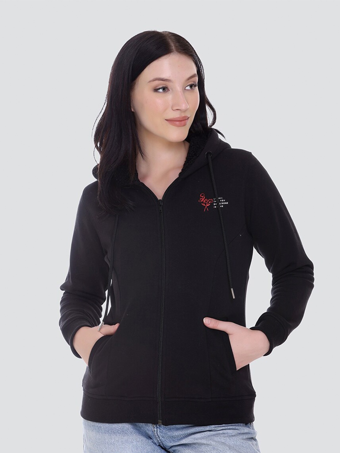 

DARTICA Women Black Hooded Sweatshirt