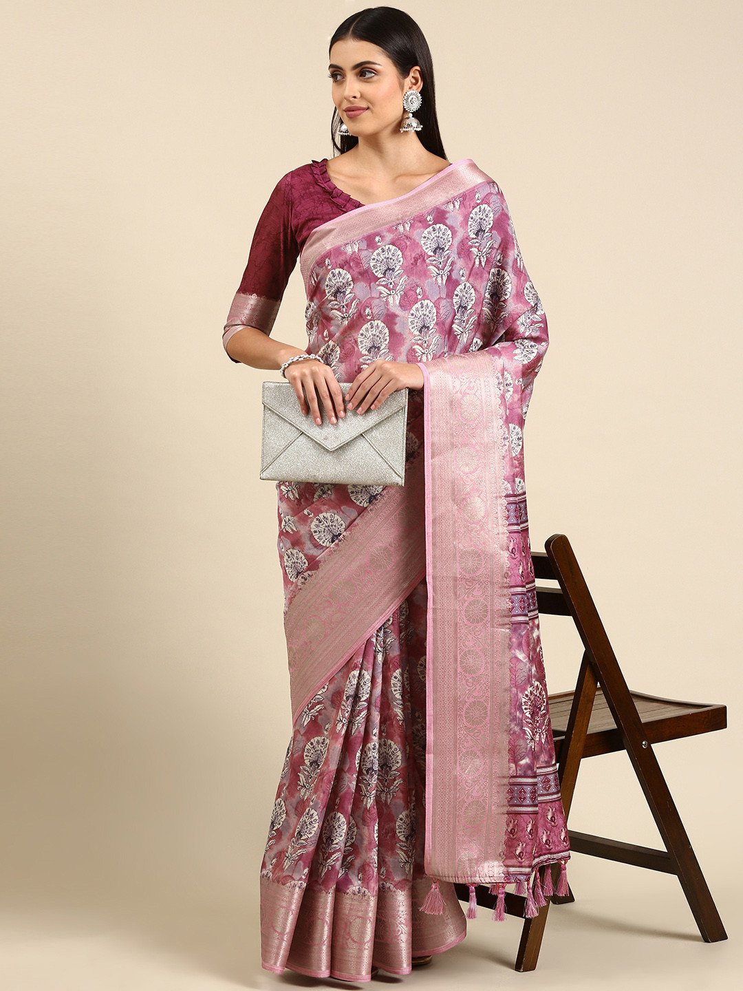

Mitera Ethnic Motifs Zari Pure Silk Saree, Purple