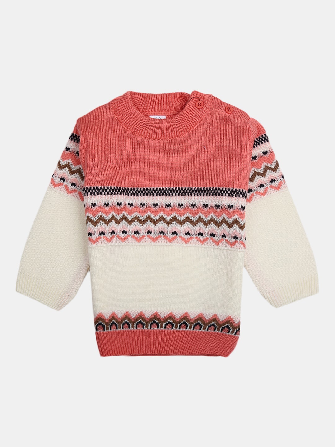

V-Mart Girls White & Peach-Coloured Pullover