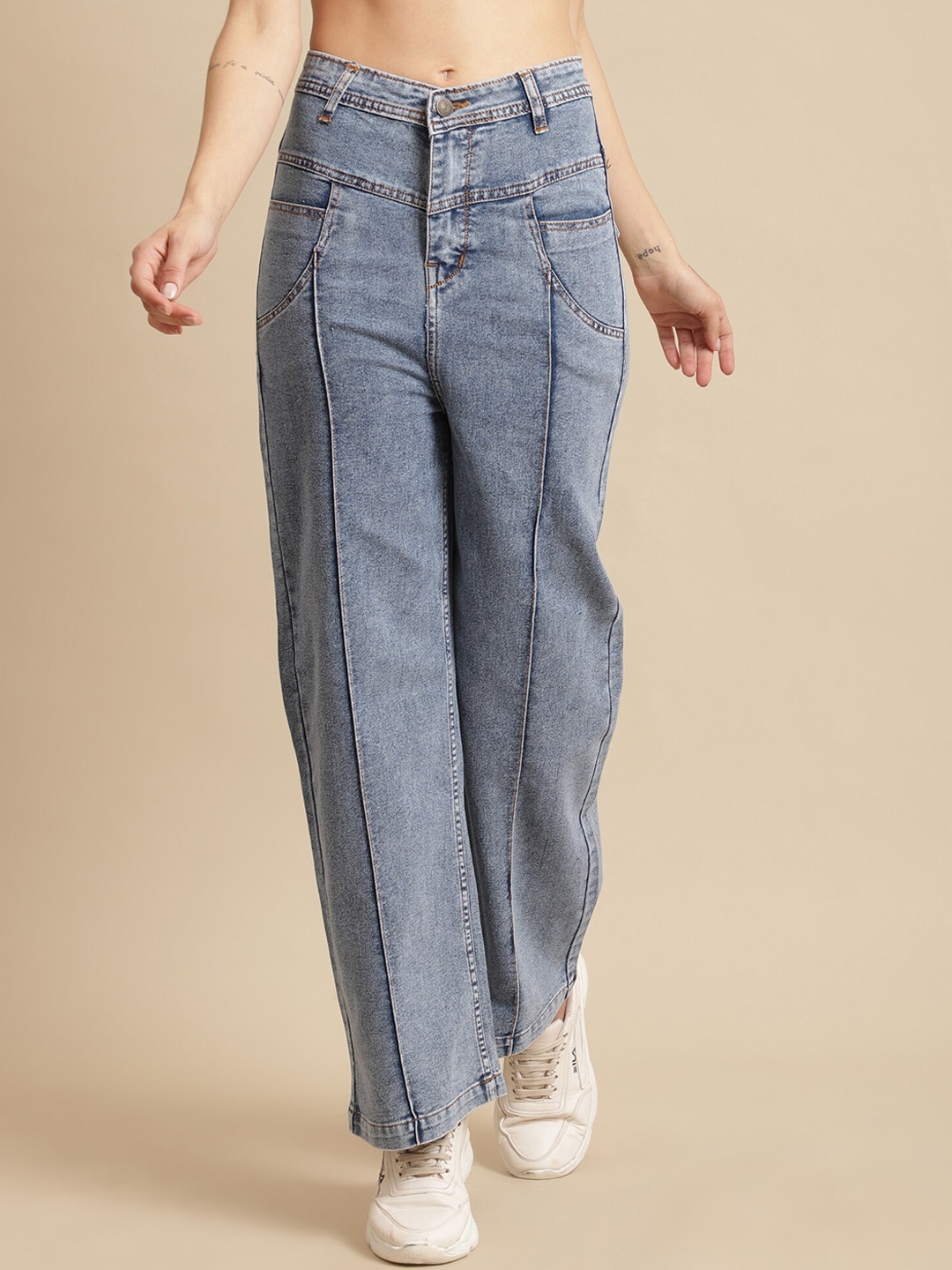 

urSense Women Blue Wide Leg High-Rise Heavy Fade Jeans