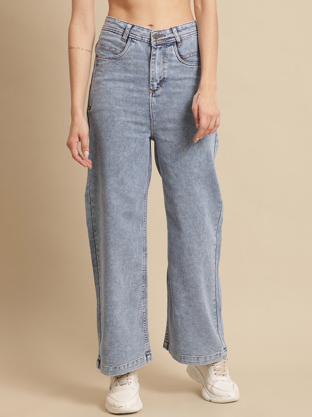 

urSense Women Blue Wide Leg High-Rise Heavy Fade Jeans