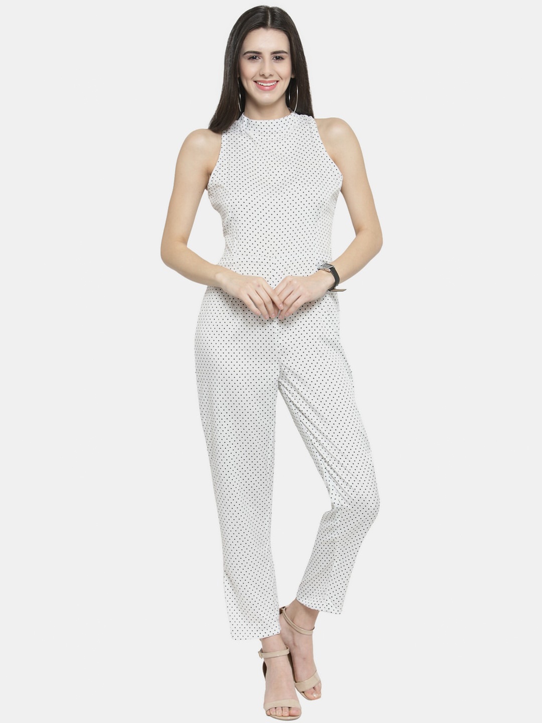 

Enchanted Drapes White & Black Printed Basic Jumpsuit
