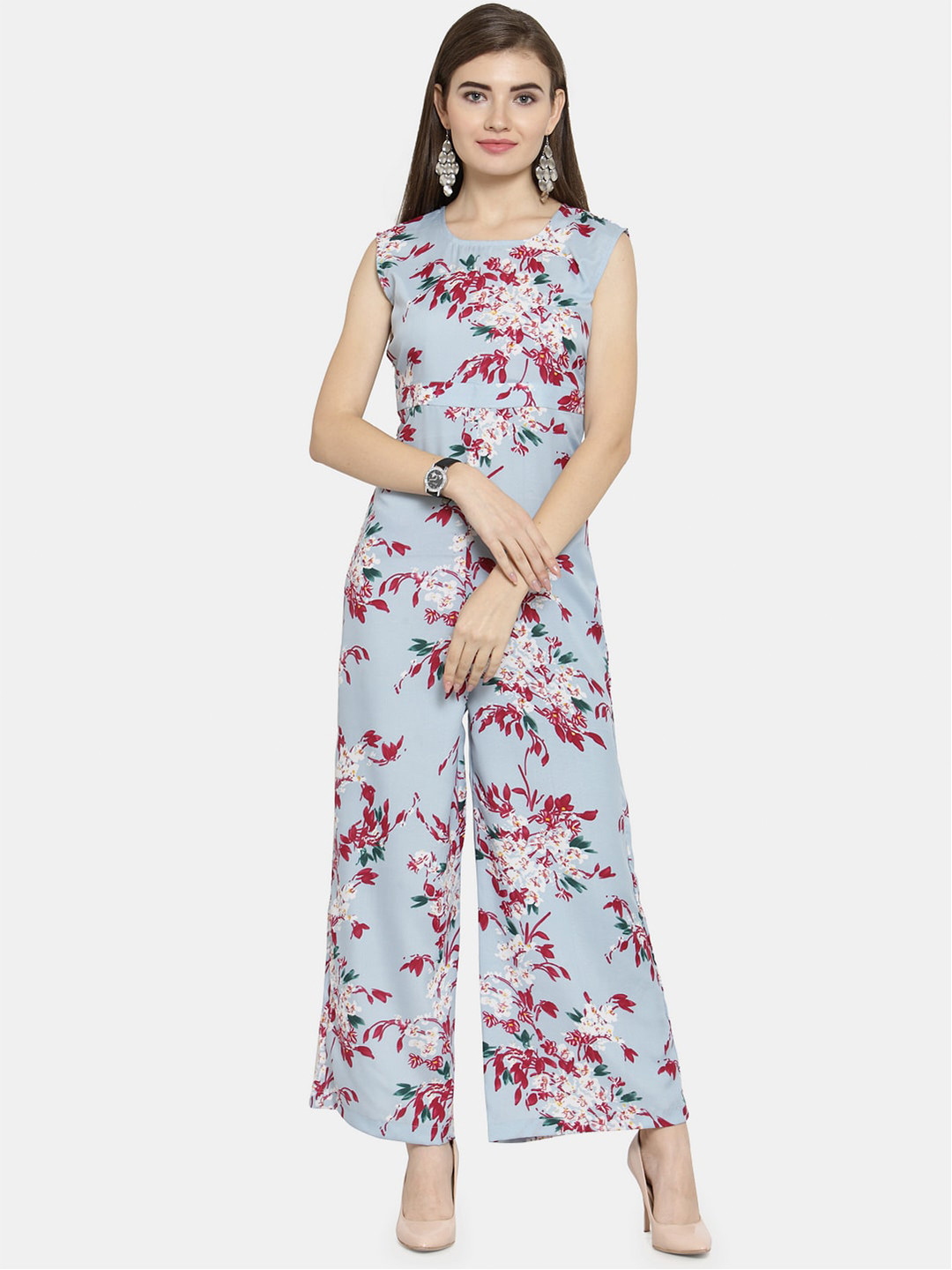 

Enchanted Drapes Blue & Maroon Printed Basic Jumpsuit